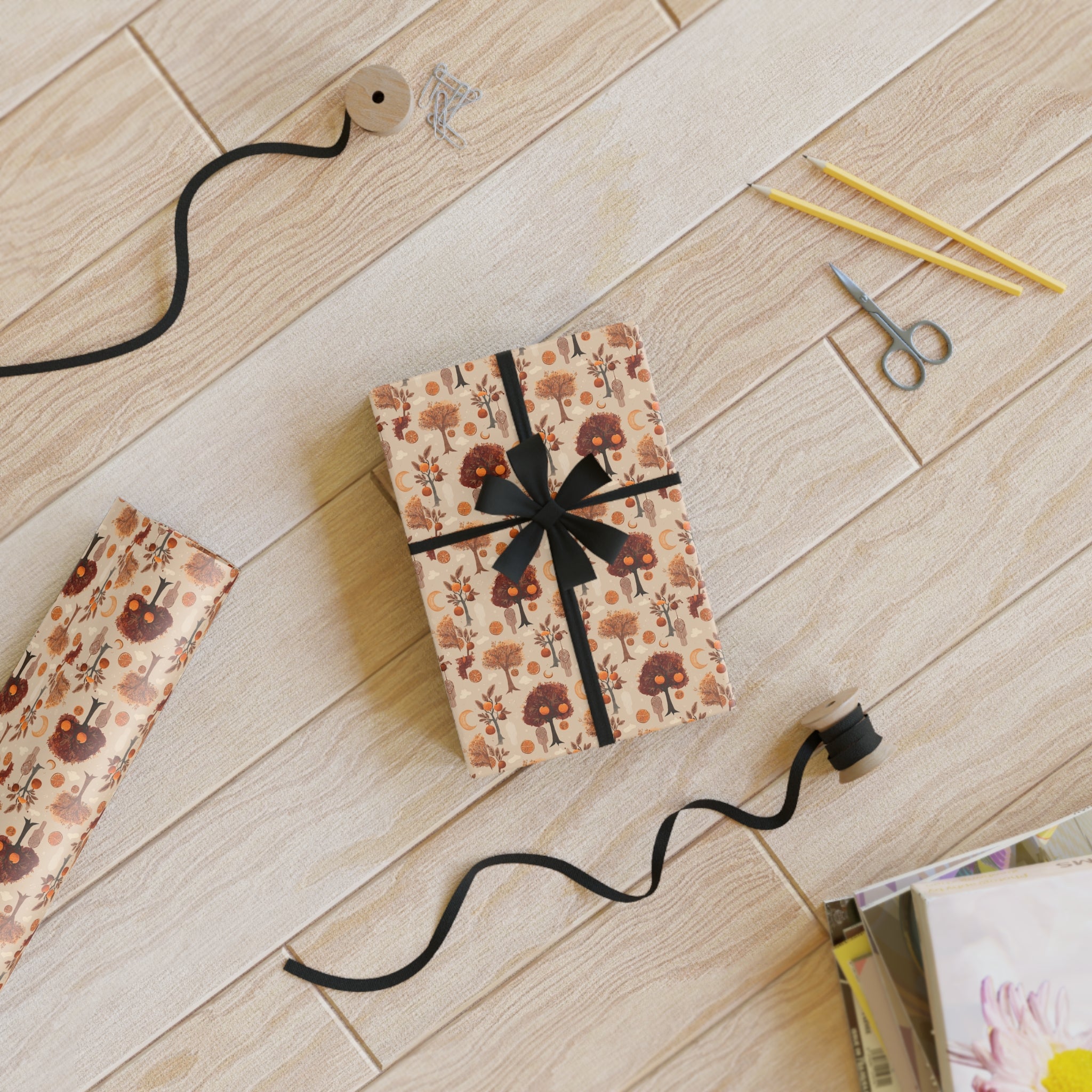 Autumn Woodland Trees Gift Wrap Roll — Rustic Fall Gift Wrapping Paper