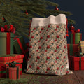Floral Poinsettia Drawstring Gift Bag — Vintage Holiday Gift Sack