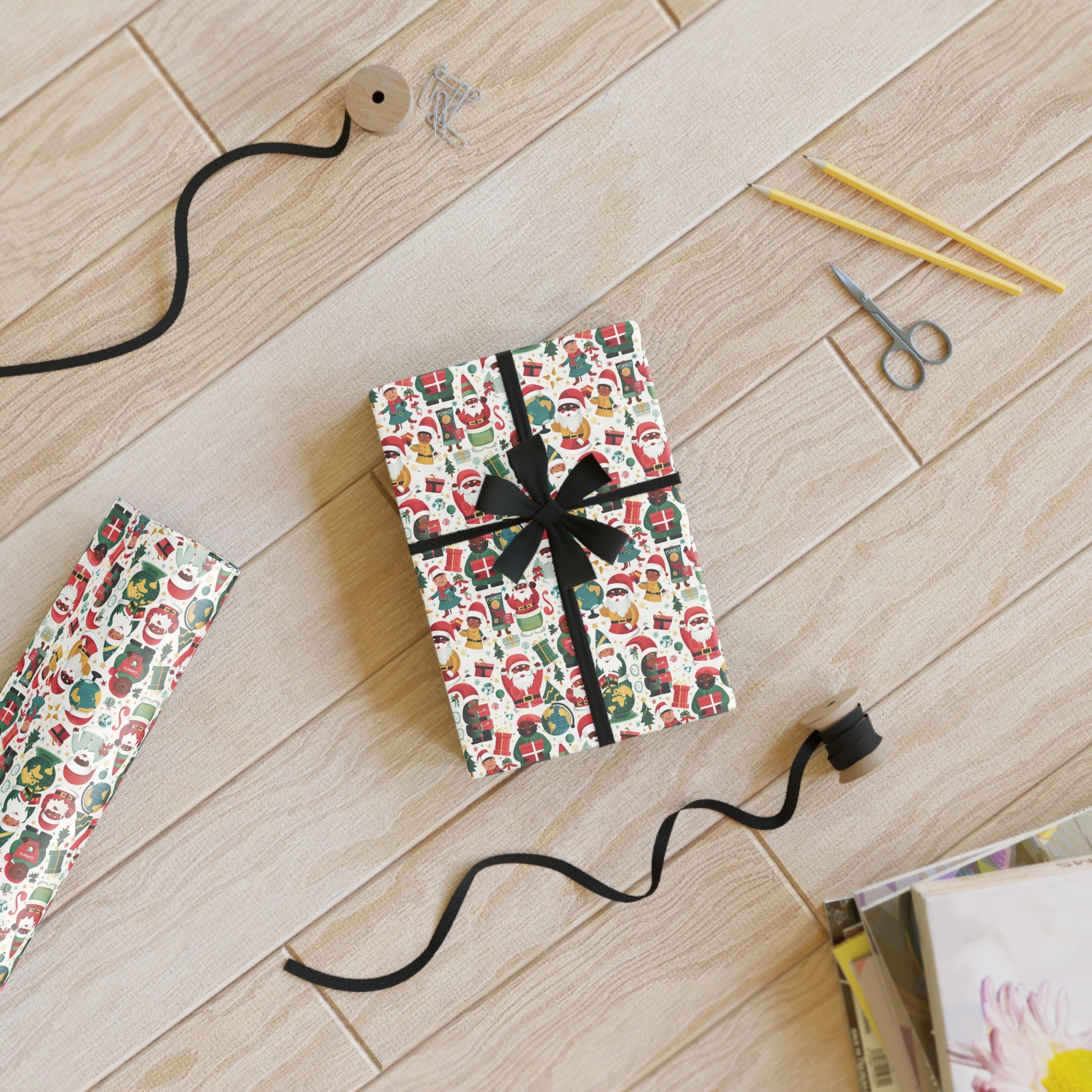 Christmas Santa Pattern Gift Wrap Roll — Festive Holiday Wrapping Paper
