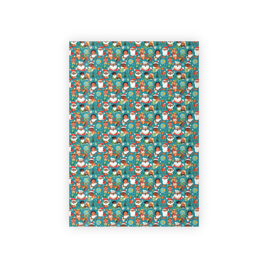 Christmas Santa & Elf Wrapping Paper Roll — Festive Teal Holiday Gift Wrap
