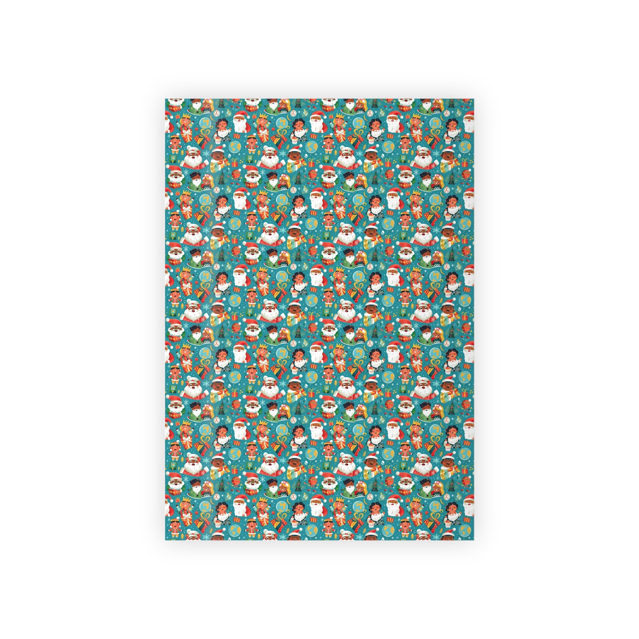 Christmas Santa & Elf Wrapping Paper Roll — Festive Teal Holiday Gift Wrap