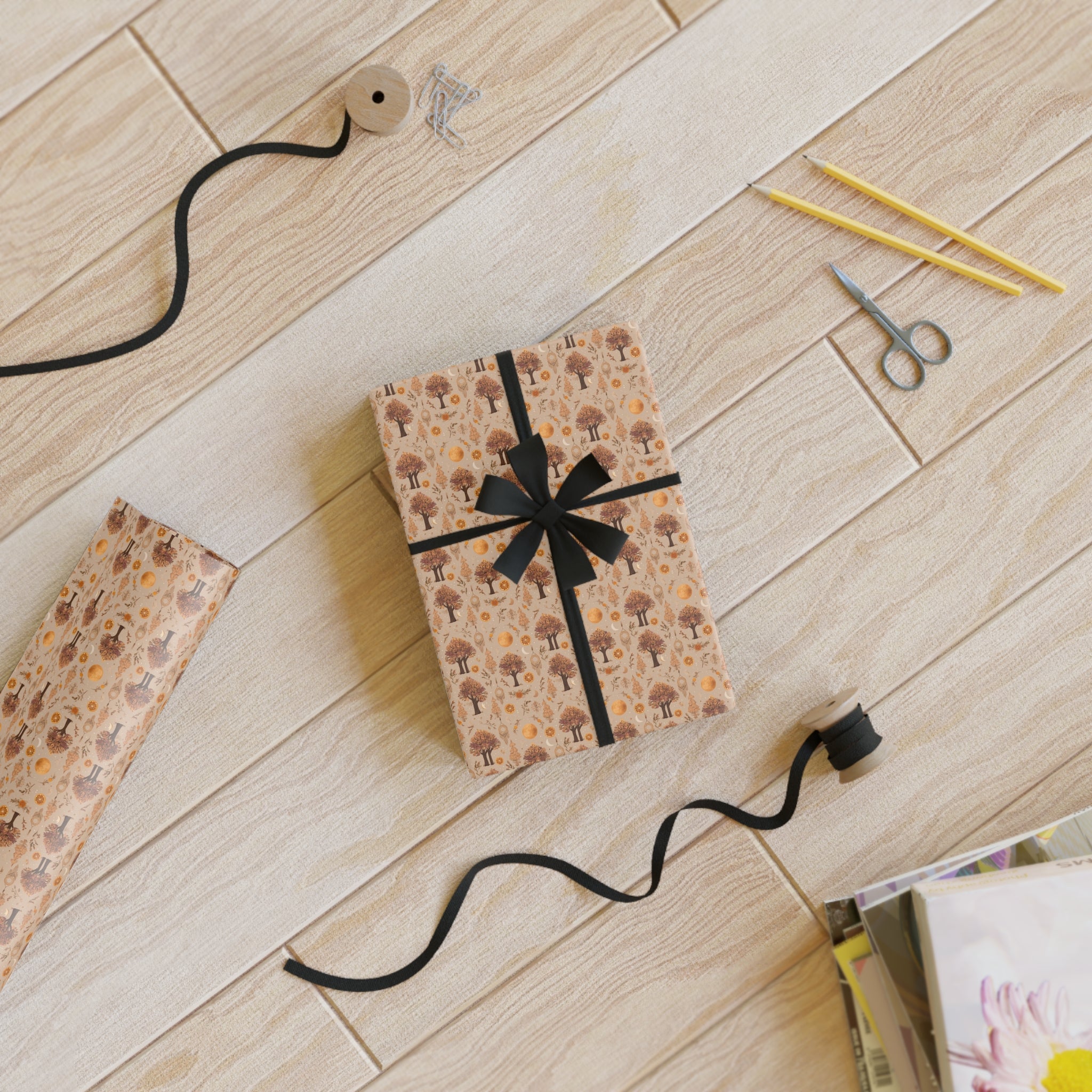 Autumn Leaves Kraft Gift Wrap Roll — Fall Floral Wrapping Paper