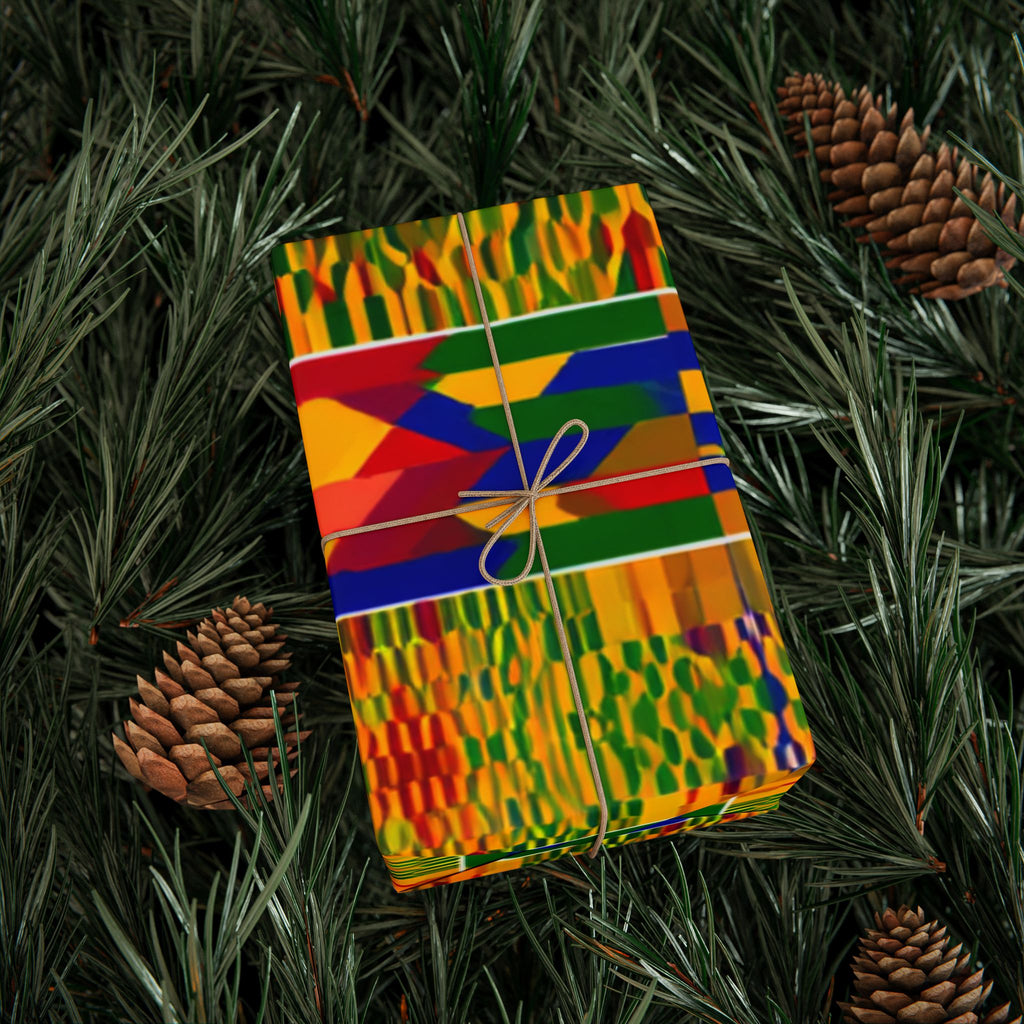 Kente-Inspired African Pattern Wrapping Paper Roll — Vibrant Gold & Multicolor Gift Wrap