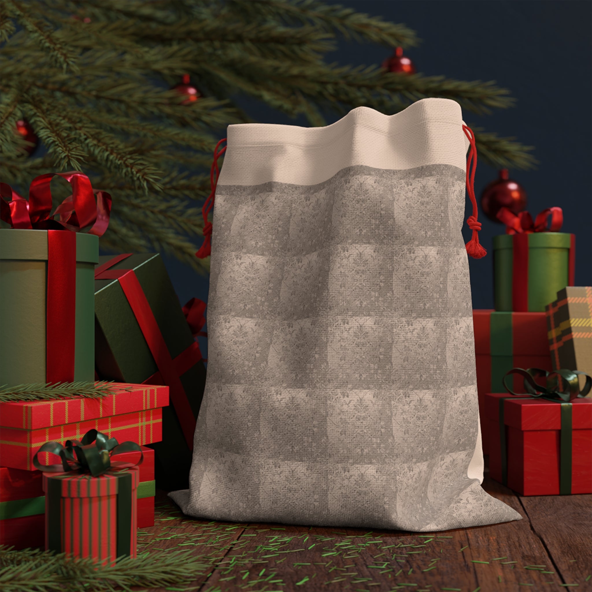 Neutral Gray Damask Gift Bag - Reusable Holiday & Wedding Favor Pouch