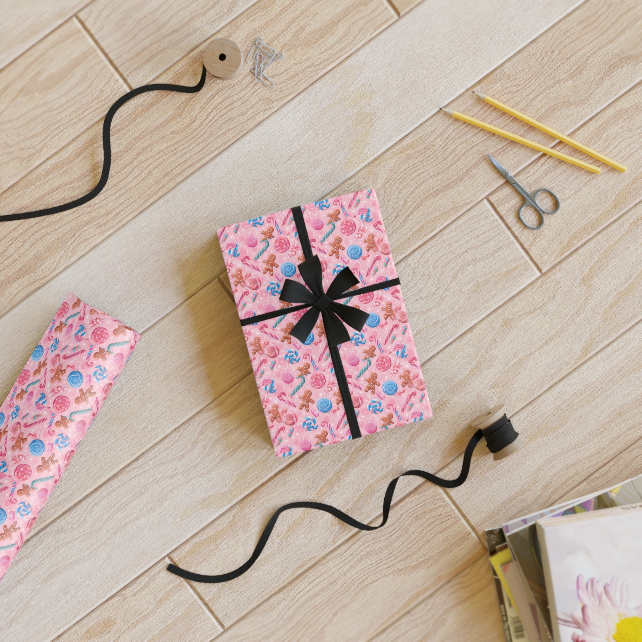 Pink Floral Gift Wrap Roll – Cute Hearts & Flowers Wrapping Paper for Birthdays, Baby Showers, Valentine’s Day