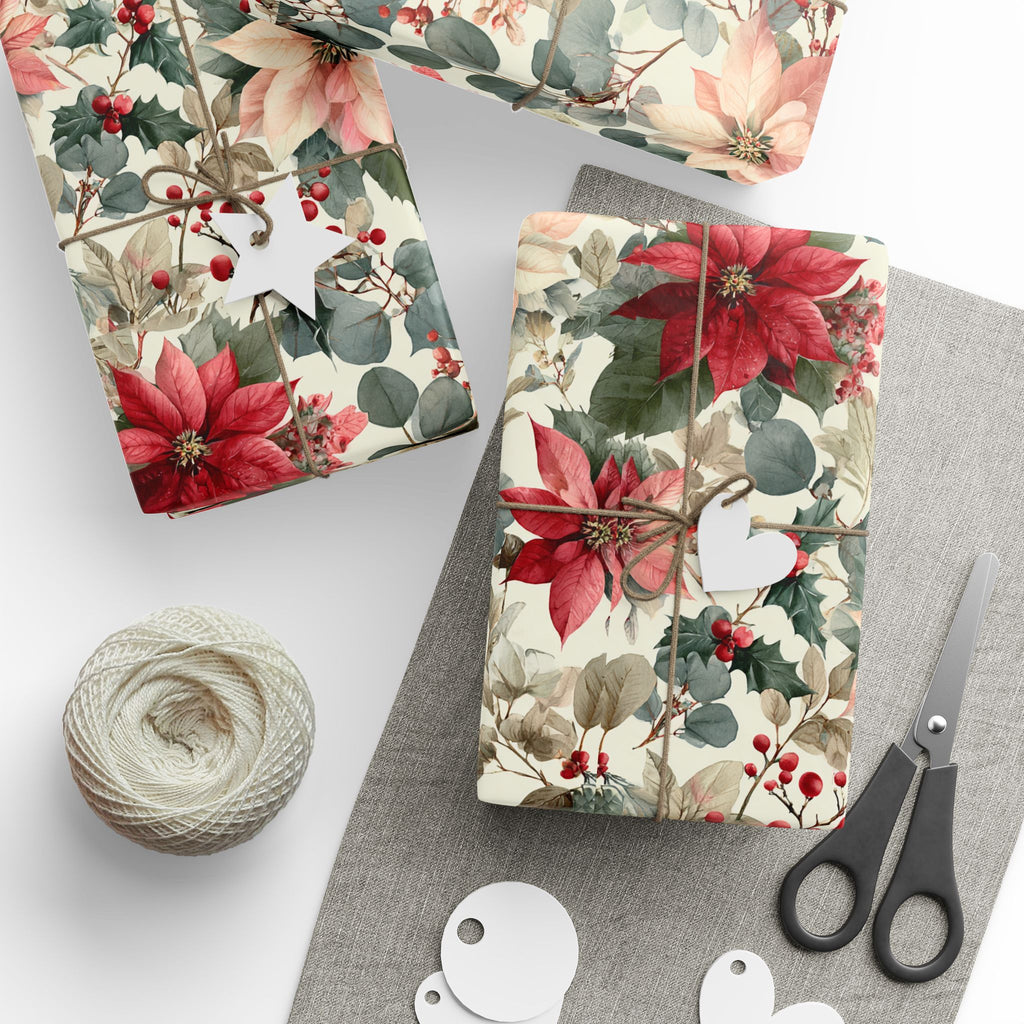 Poinsettia Vintage Holiday Wrapping Paper Roll