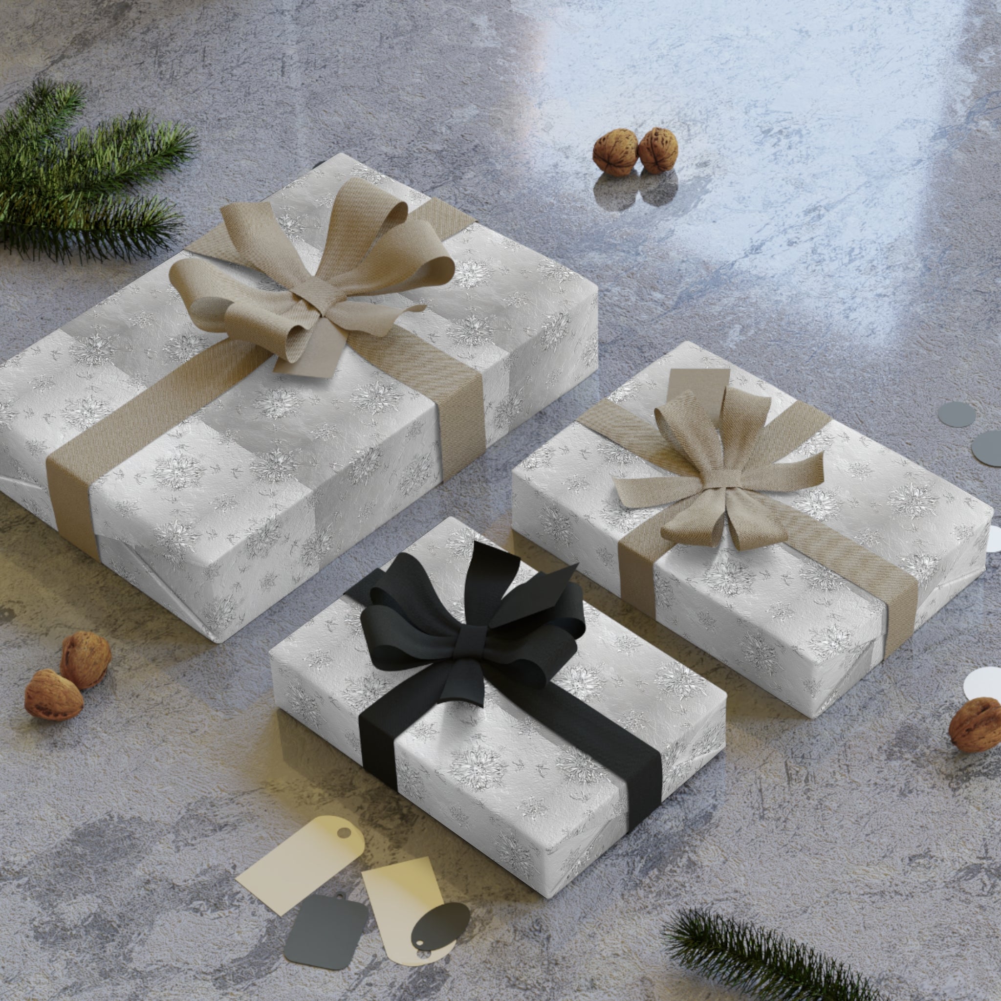 Silver Snowflake Wrapping Paper Roll - Elegant Holiday Gift Wrap