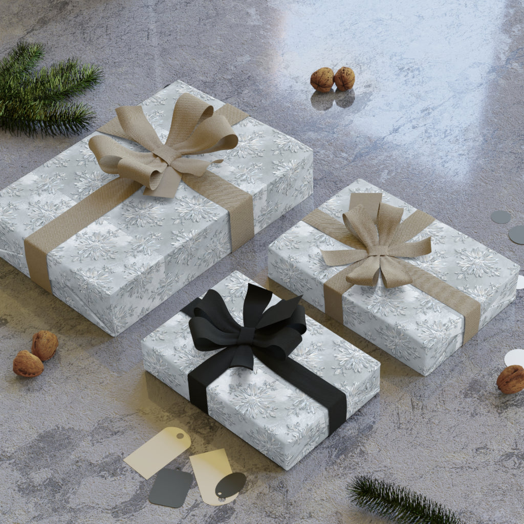 Silver Snowflake Wrapping Paper Roll — Winter Holiday Gift Wrap