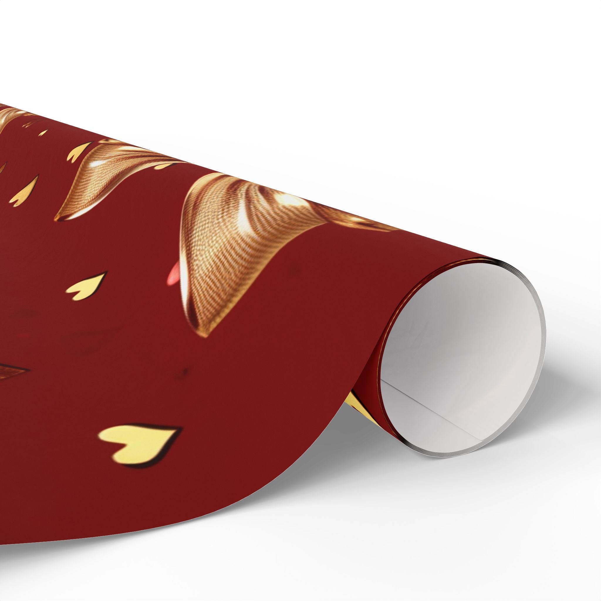 Red Gold Bow Wrapping Paper – Heart Pattern Holiday Gift Wrap