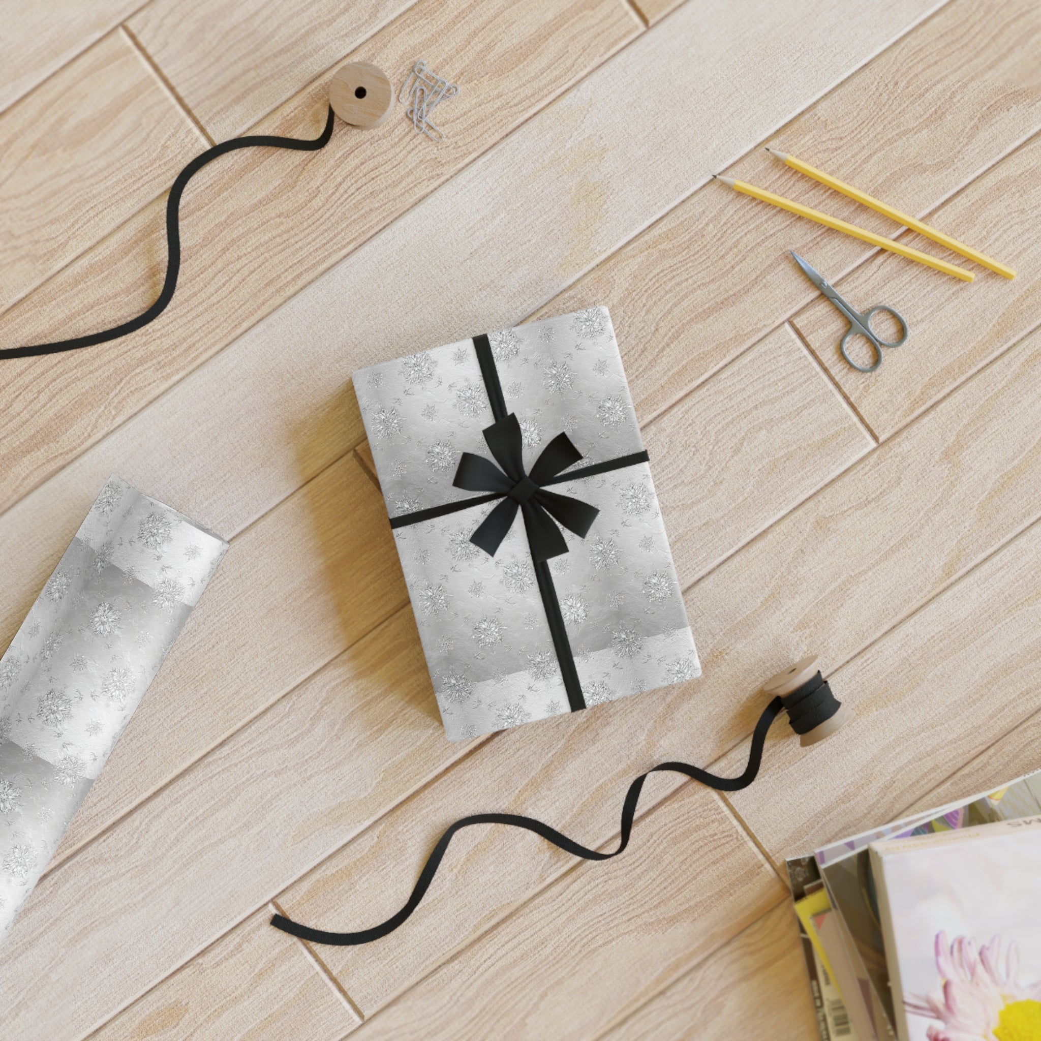 Silver Snowflake Wrapping Paper Roll - Elegant Holiday Gift Wrap