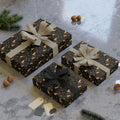 Black & Gold Floral Gift Wrap Roll — Elegant Holiday Wrapping Paper