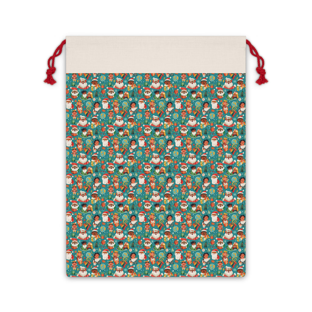 Christmas Santa & Snowman Drawstring Gift Bag — Holiday Party Favor Pouch