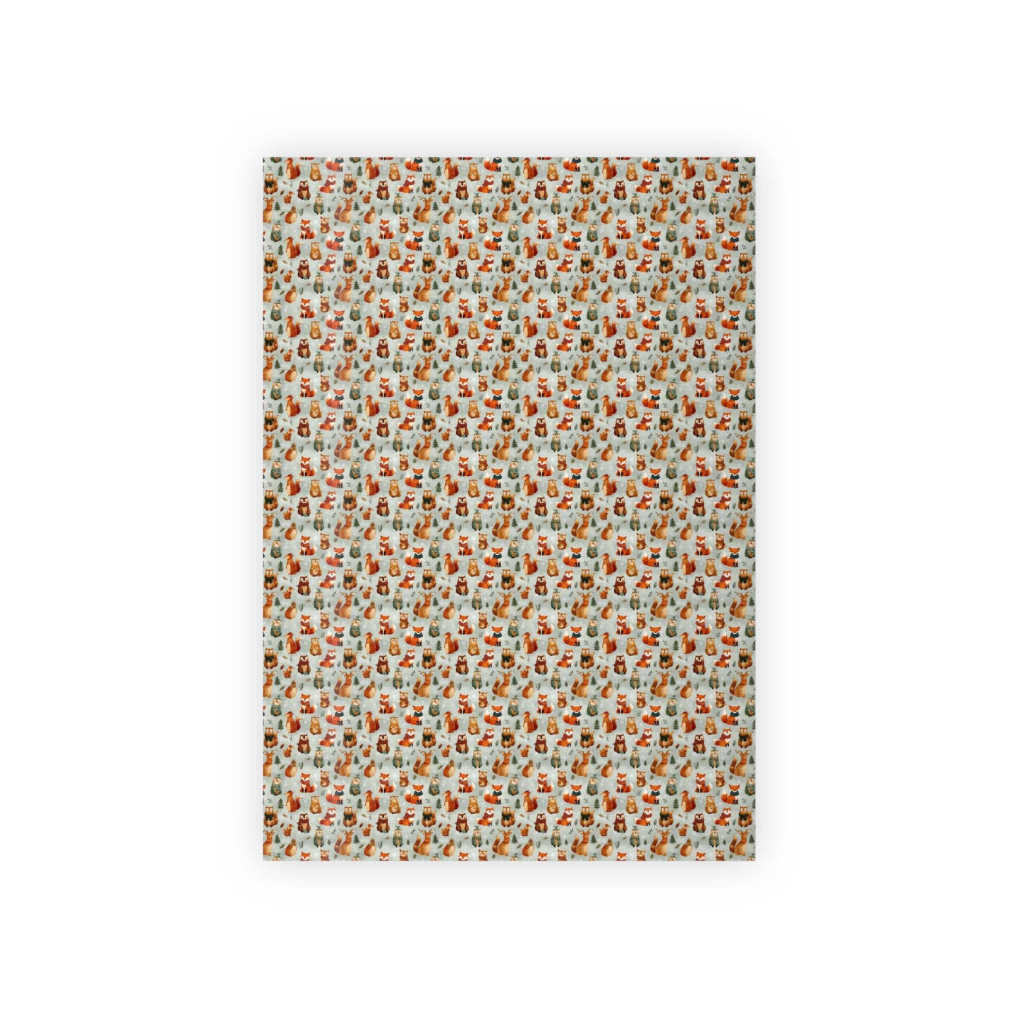 Autumn Woodland Gift Wrap Roll — Cozy Fox & Leaf Pattern