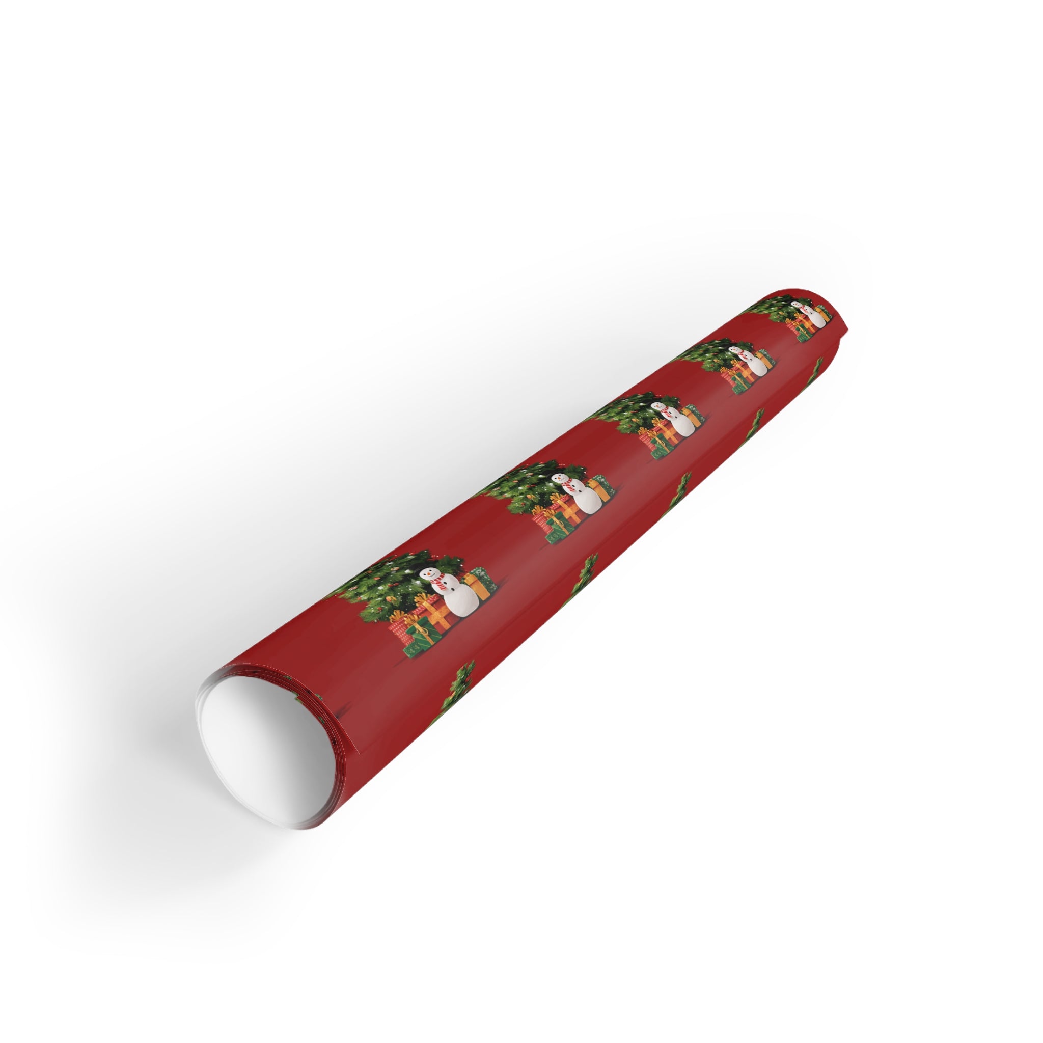 Christmas Tree Gift Wrapping Paper Roll – Red Holiday Wrap with Trees & Presents
