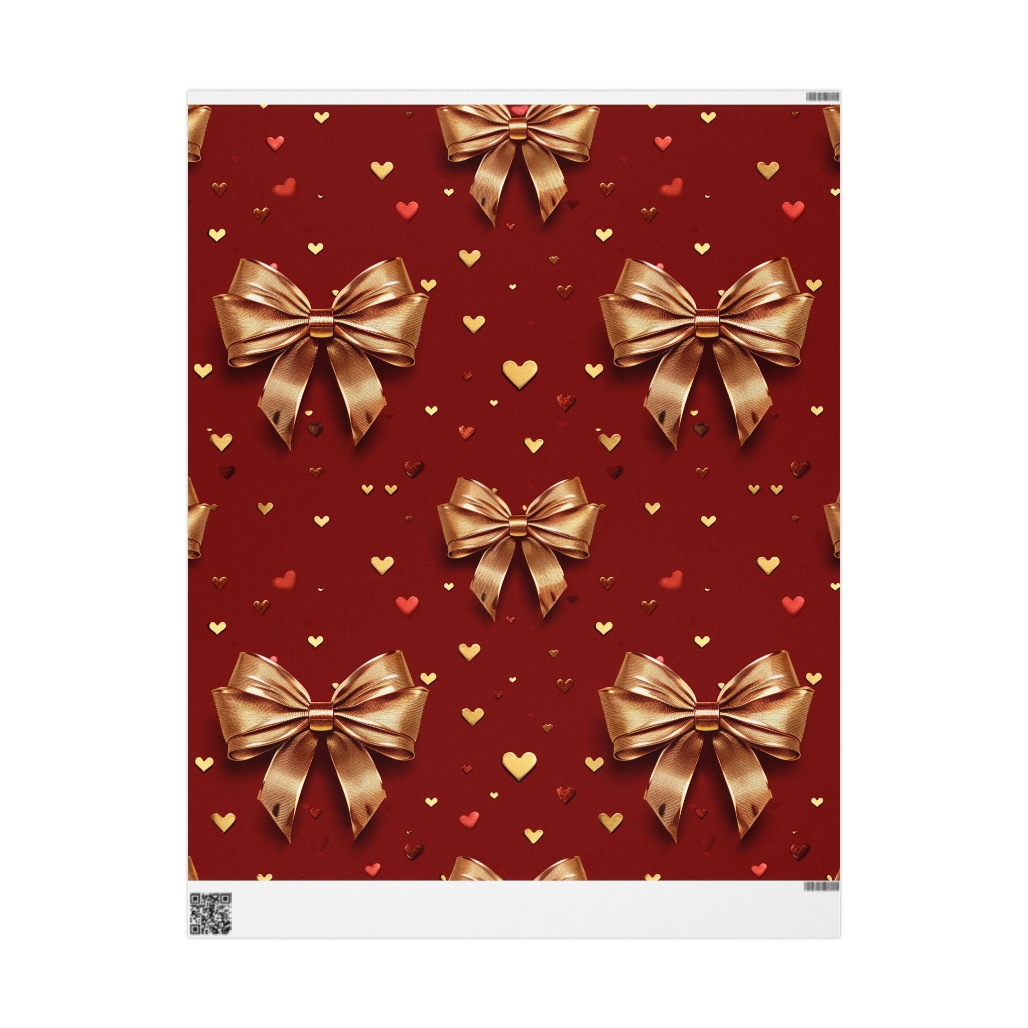 Red Gold Bow Wrapping Paper – Heart Pattern Holiday Gift Wrap