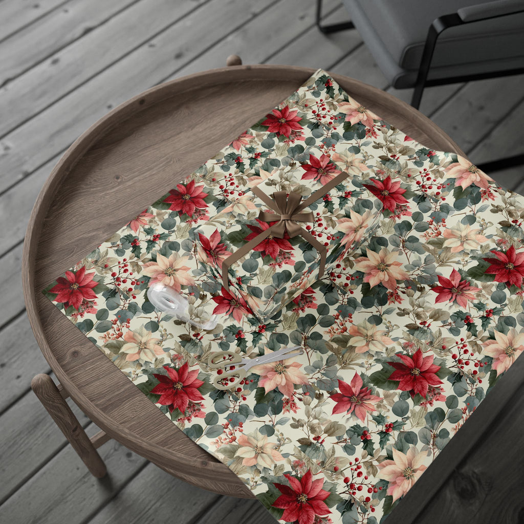 Poinsettia Vintage Holiday Wrapping Paper Roll