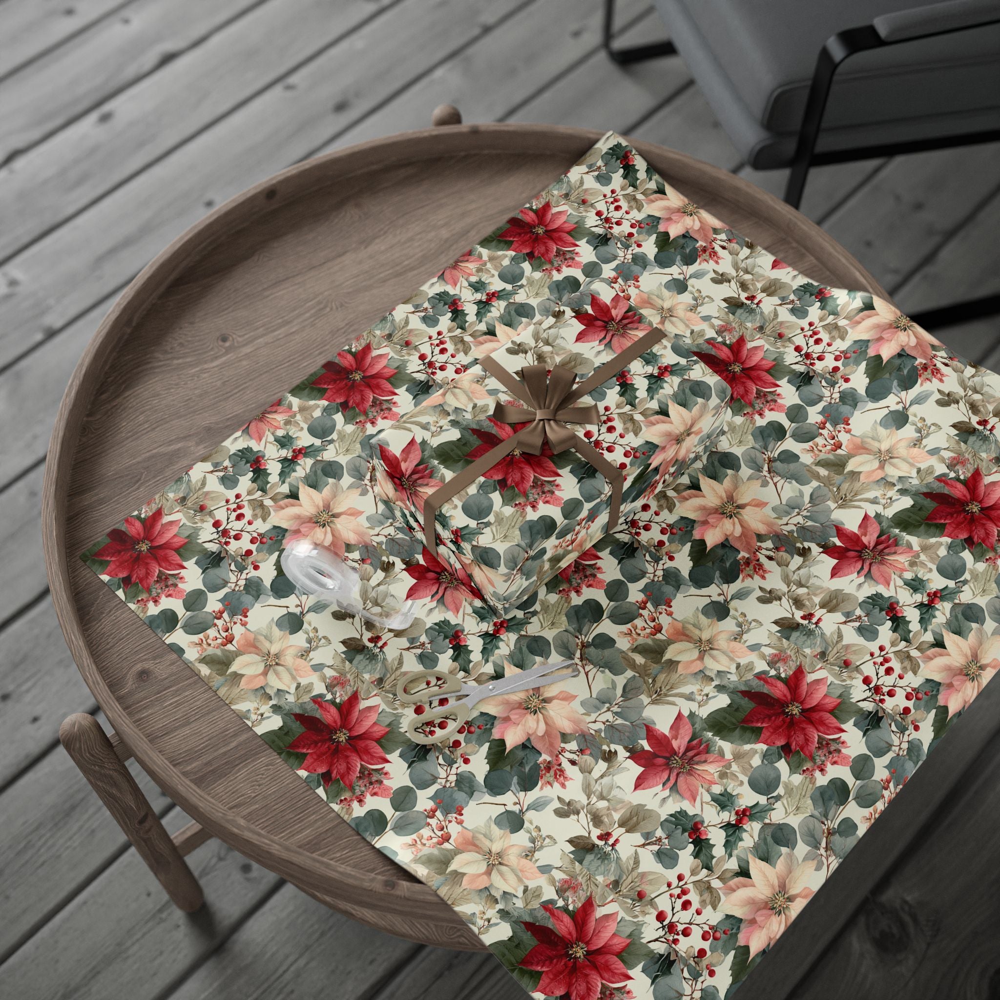 Poinsettia Vintage Holiday Wrapping Paper Roll