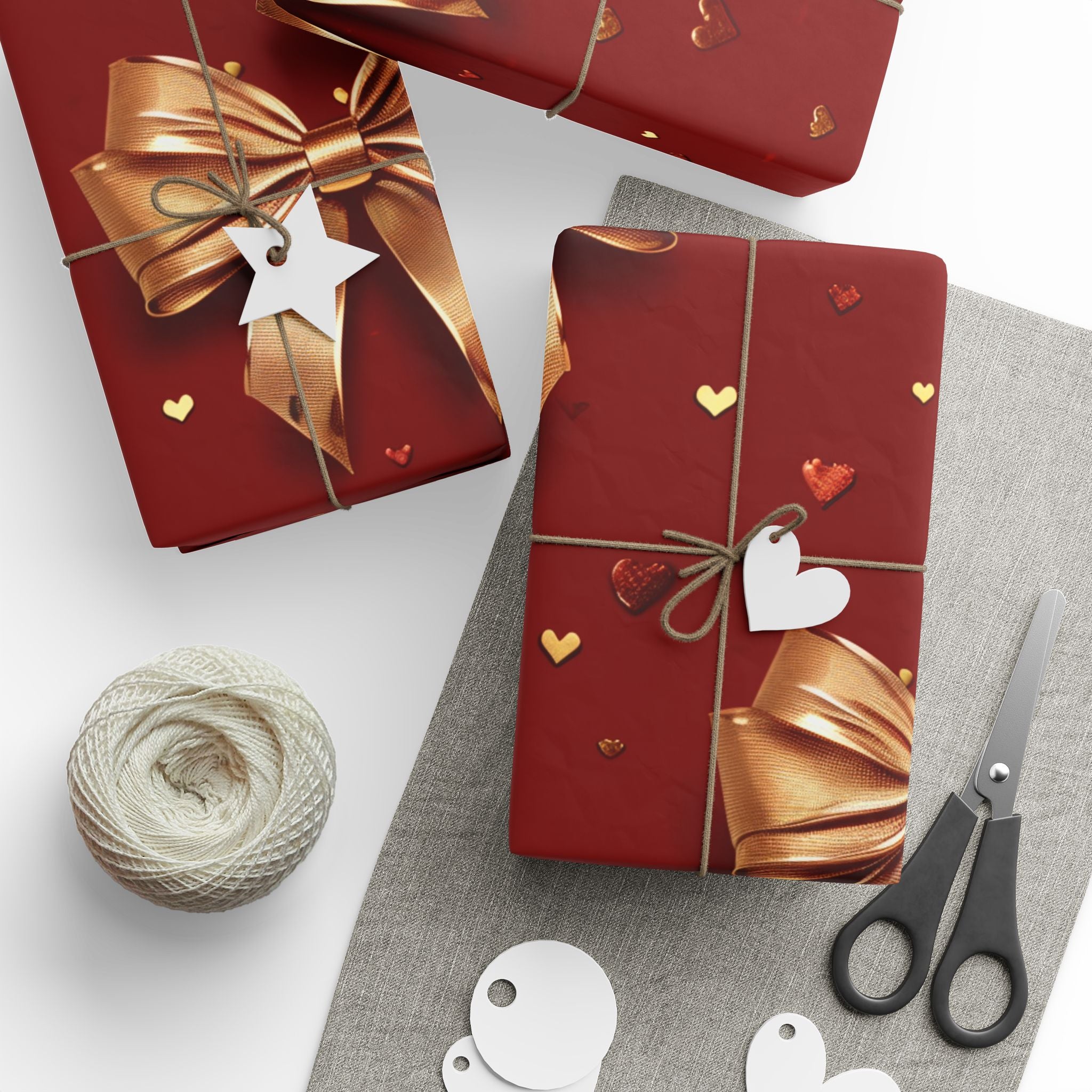 Red Gold Bow Wrapping Paper – Heart Pattern Holiday Gift Wrap