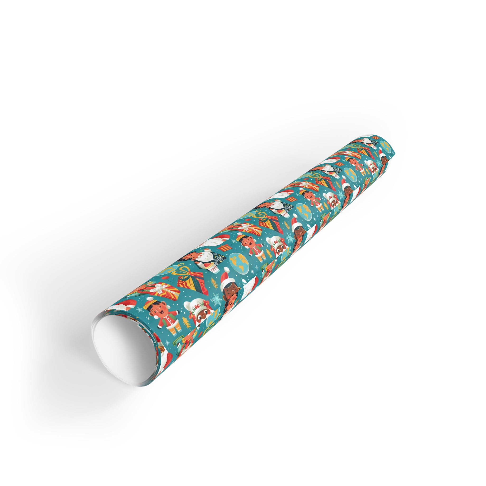 Christmas Santa & Elf Wrapping Paper Roll — Festive Teal Holiday Gift Wrap