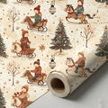Christmas Kids Sledding Gift Wrap Roll — Vintage Holiday Tree & Horse Pattern