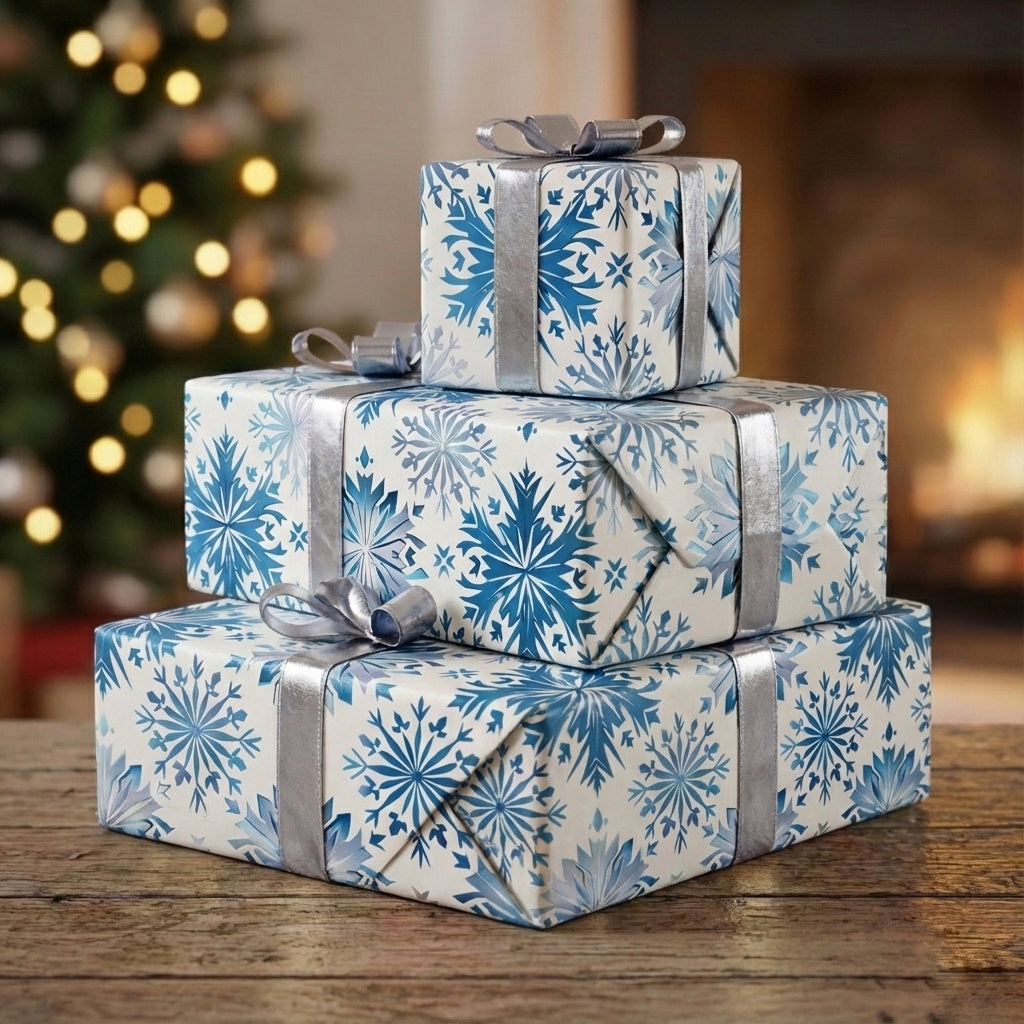 Winter Snowflake Gift Wrap Paper — Blue Holiday Wrapping Sheets