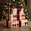 Festive Red & Cream Bow Gift Wrap Roll — Holiday Wrapping Paper with Ribbon Pattern