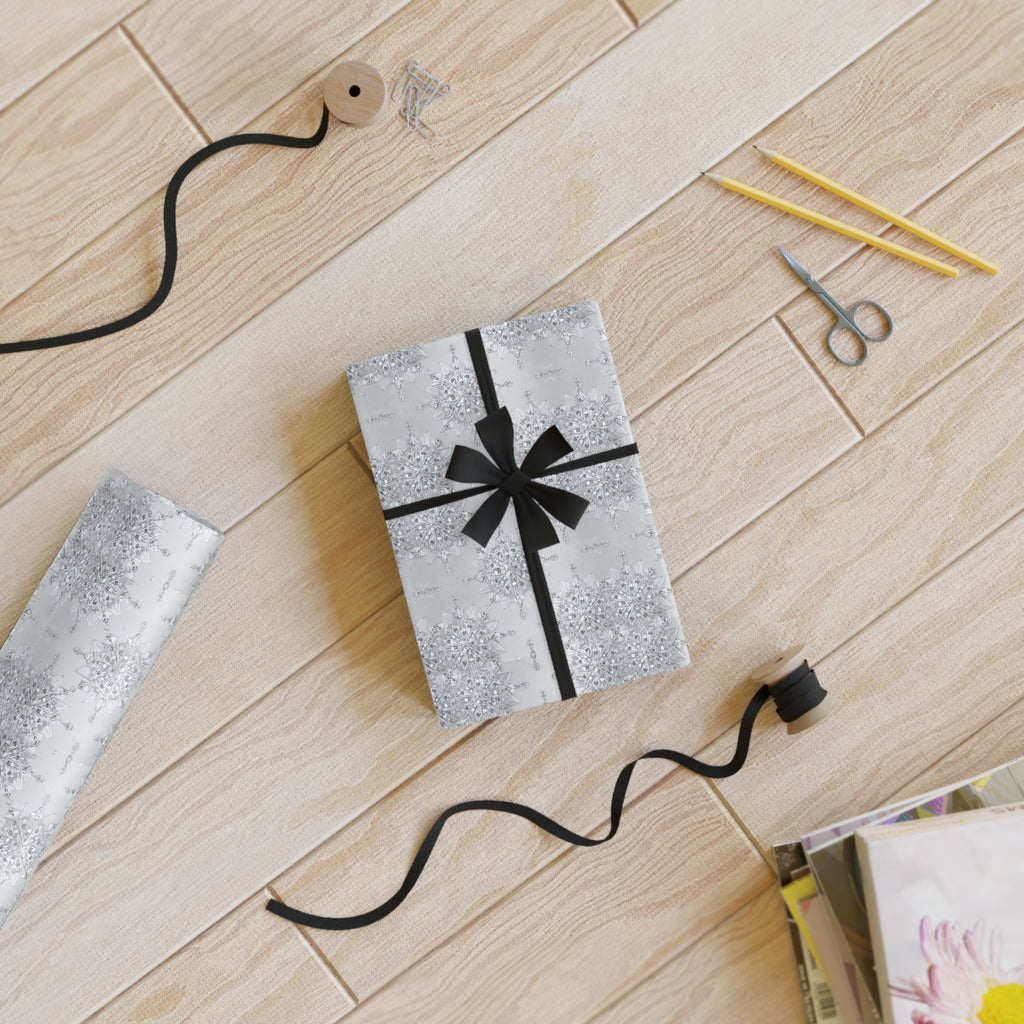 Silver Snowflake Wrapping Paper Roll — Elegant Winter Gift Wrap