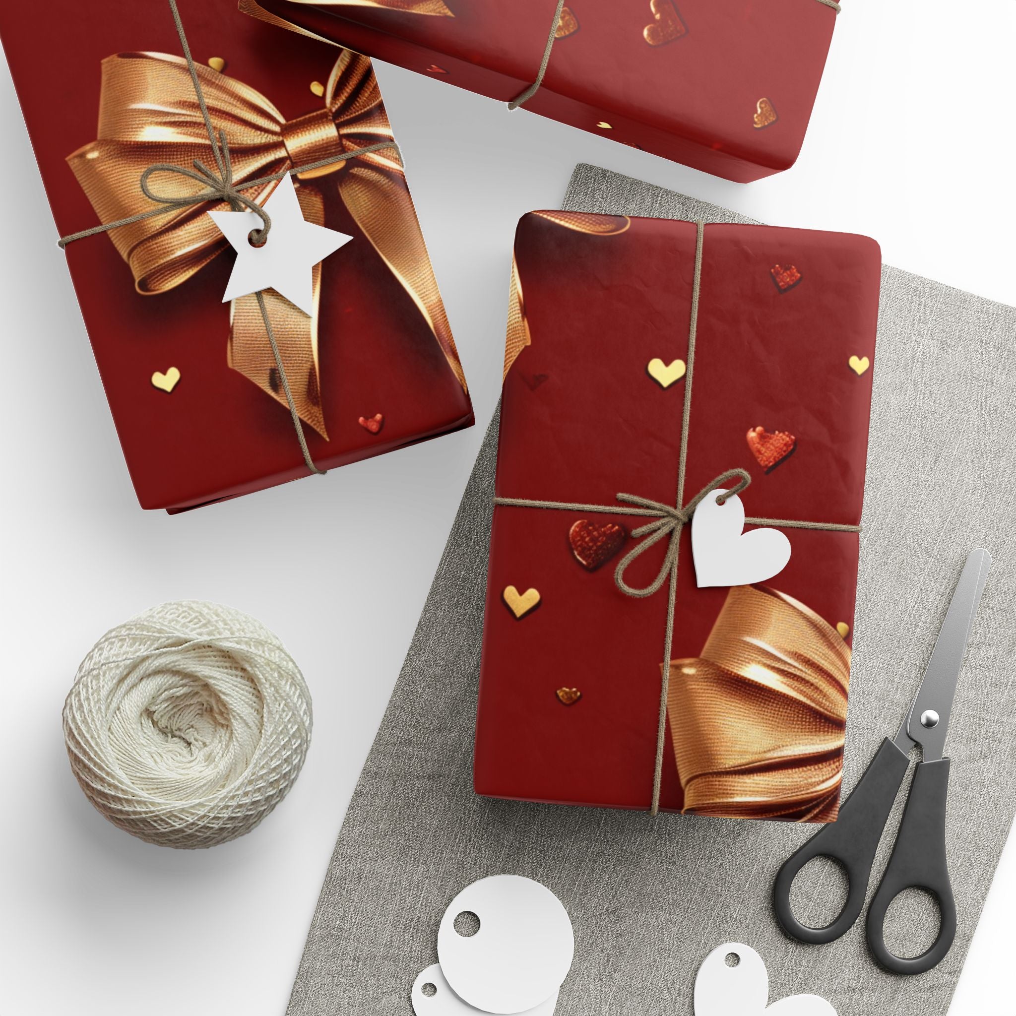 Red Gold Bow Wrapping Paper – Heart Pattern Holiday Gift Wrap