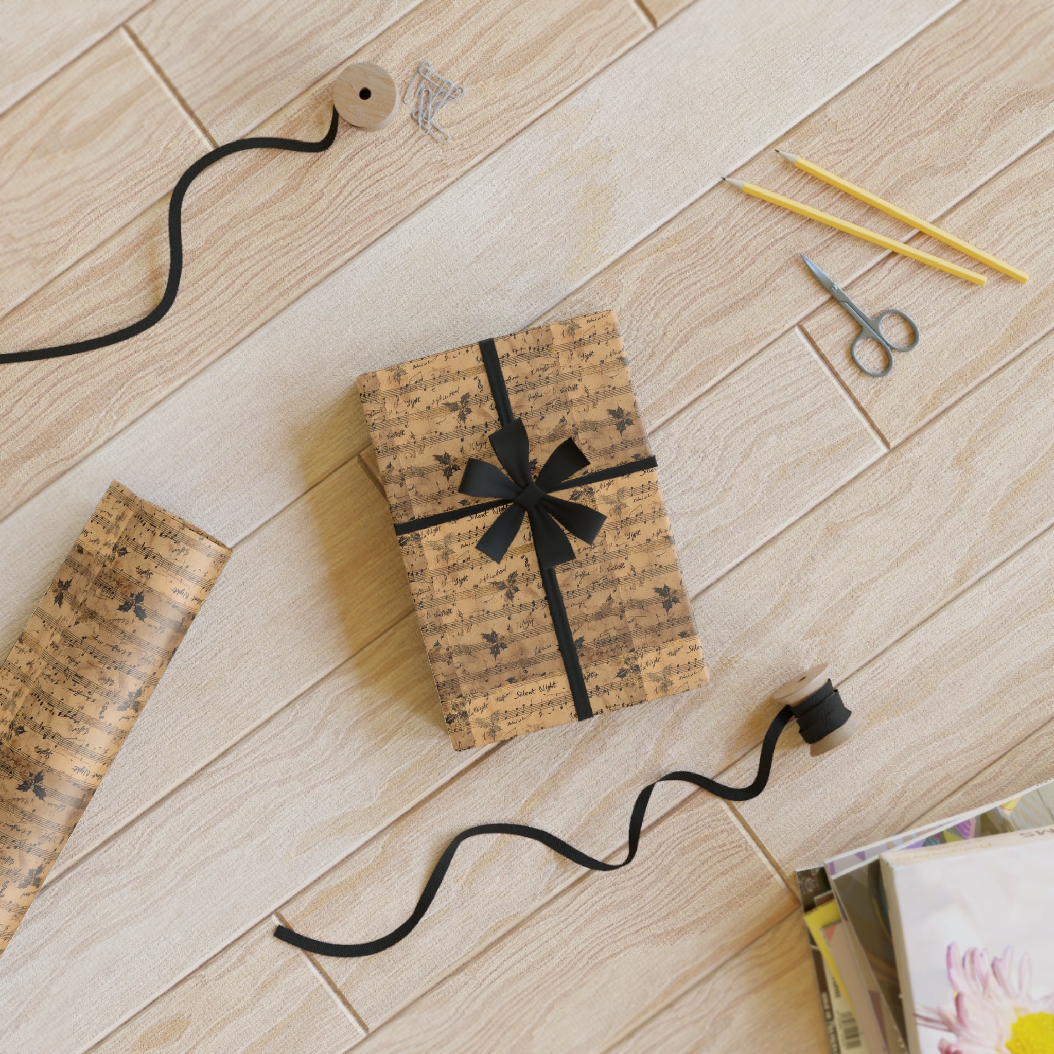 Vintage Script Kraft Wrapping Paper Roll — Rustic Botanical Gift Wrap