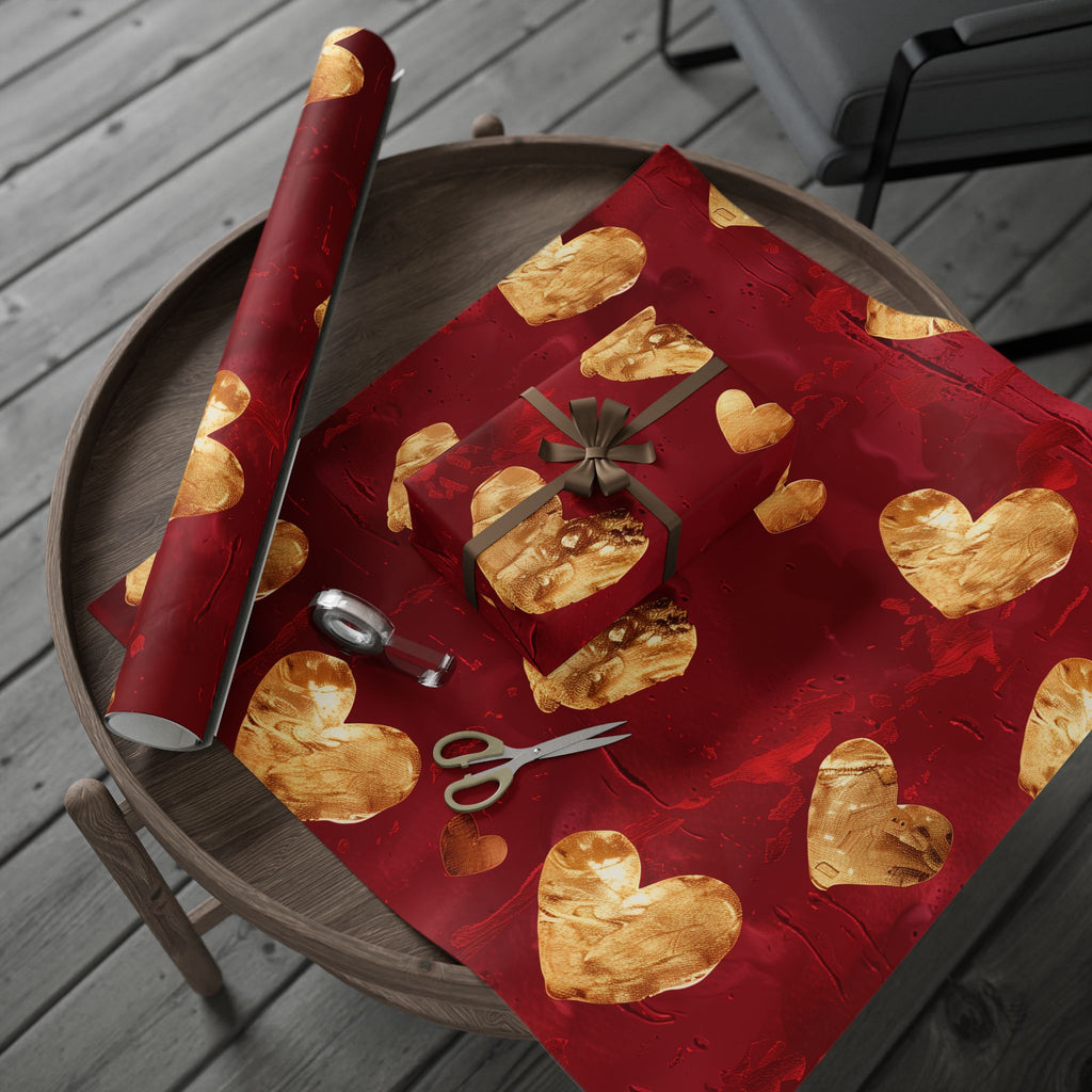 Valentine Red & Gold Heart Wrapping Paper — Romantic Gift Wrap for Valentine’s Day, Anniversaries, Weddings