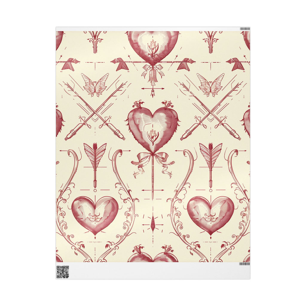 Valentine Vintage Heart & Arrow Wrapping Paper Roll — Romantic Floral Toile Gift Wrap