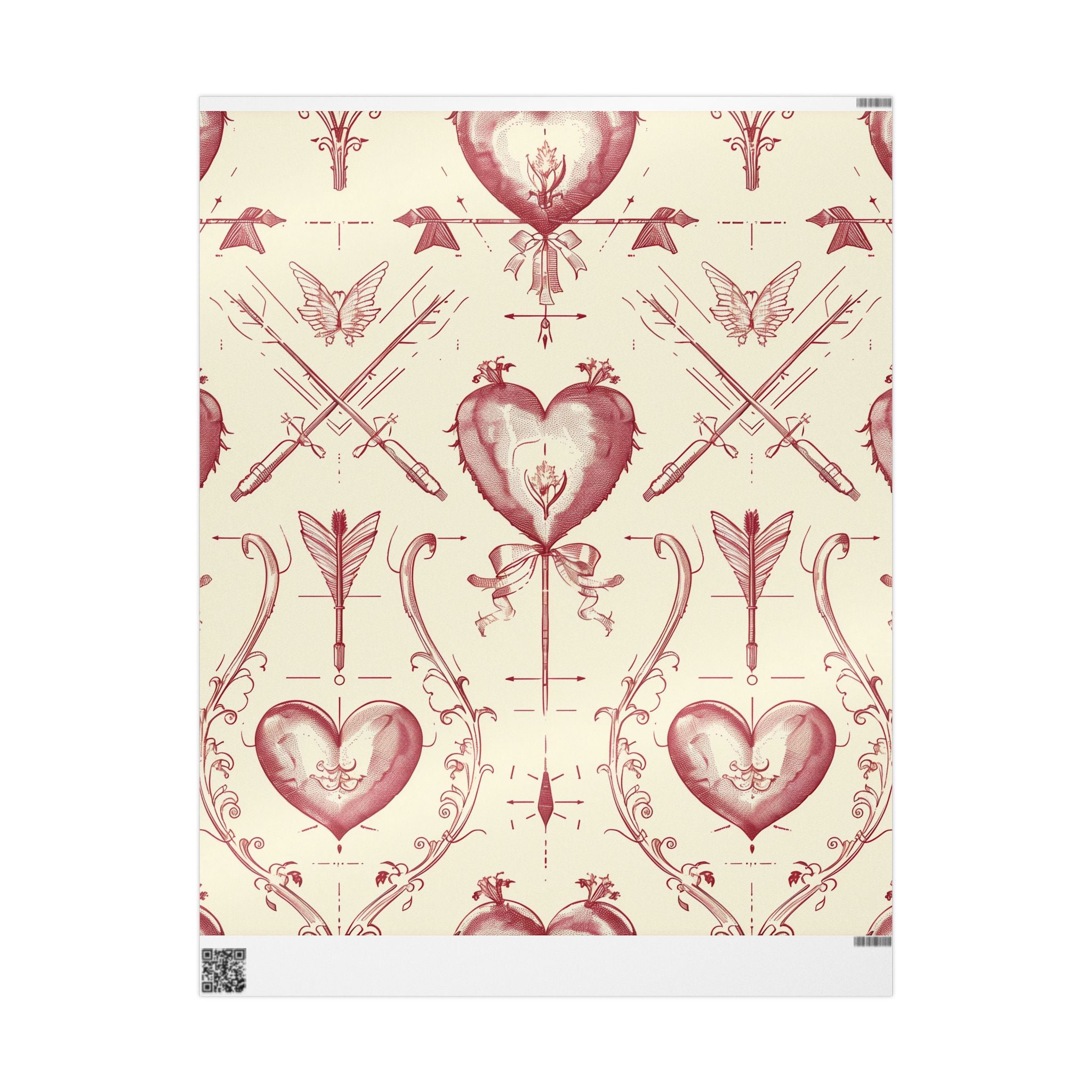 Valentine Vintage Heart & Arrow Wrapping Paper Roll — Romantic Floral Toile Gift Wrap