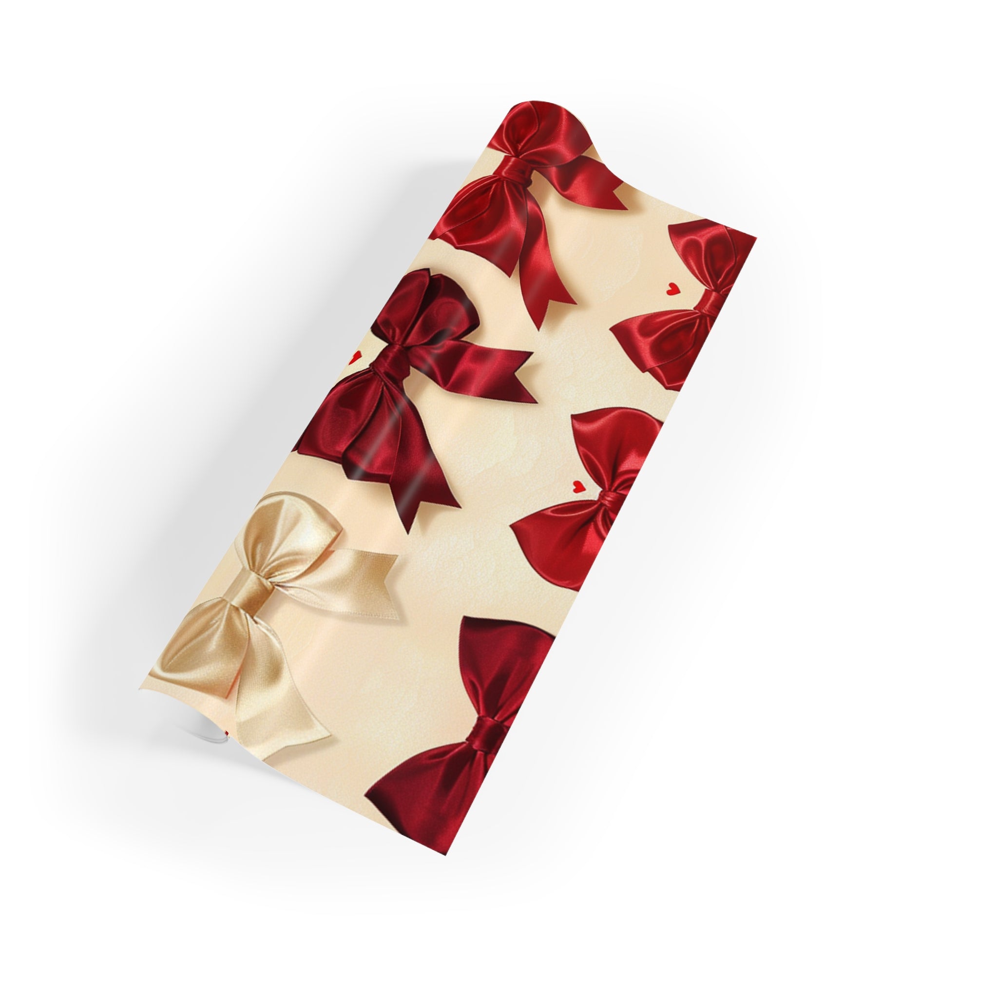 Festive Red & Cream Bow Gift Wrap Roll — Holiday Wrapping Paper with Ribbon Pattern