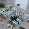 Winter Penguin Gift Wrap Roll — Blue Holiday Wrapping Paper with Penguins & Pine Trees