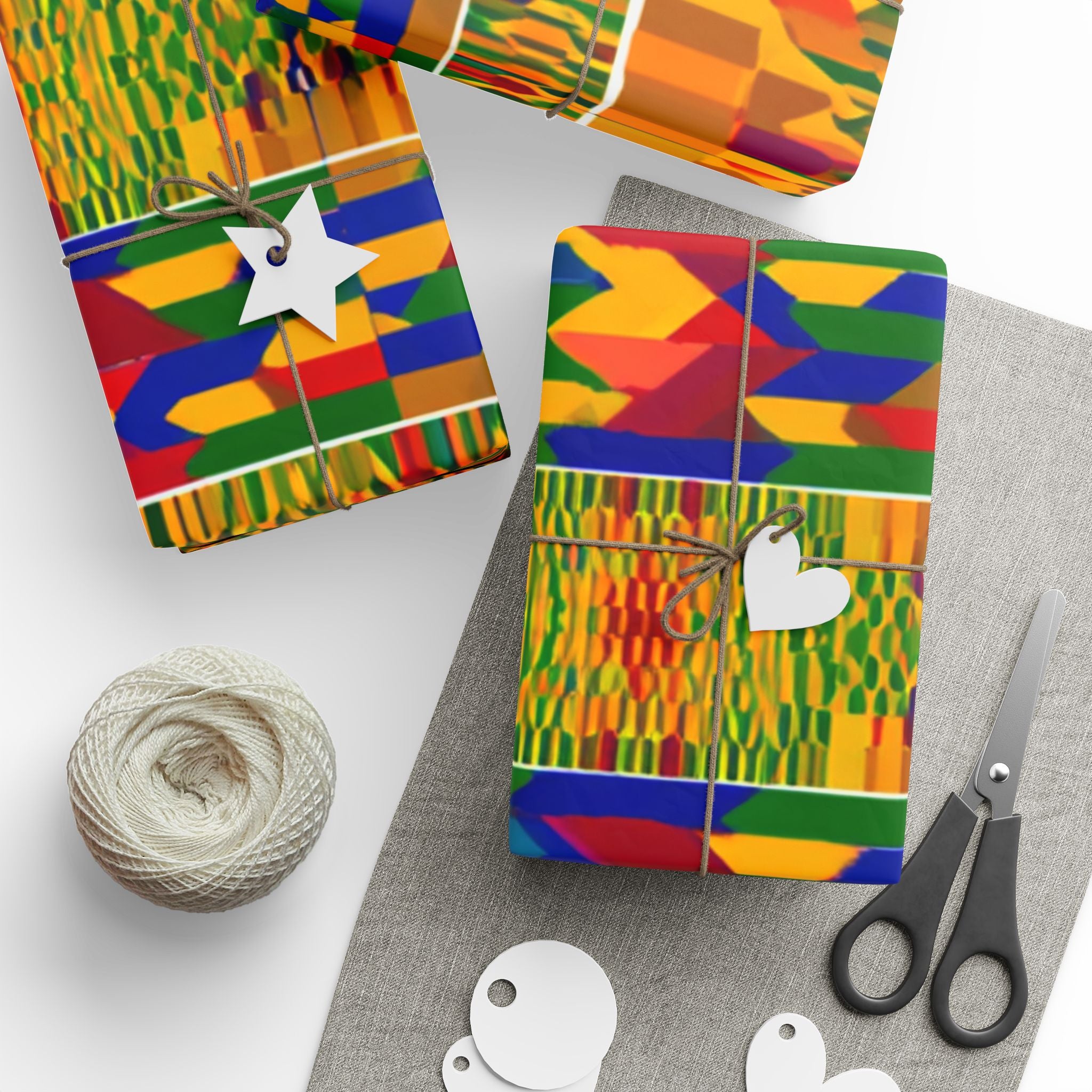 Kente-Inspired African Pattern Wrapping Paper Roll — Vibrant Gold & Multicolor Gift Wrap