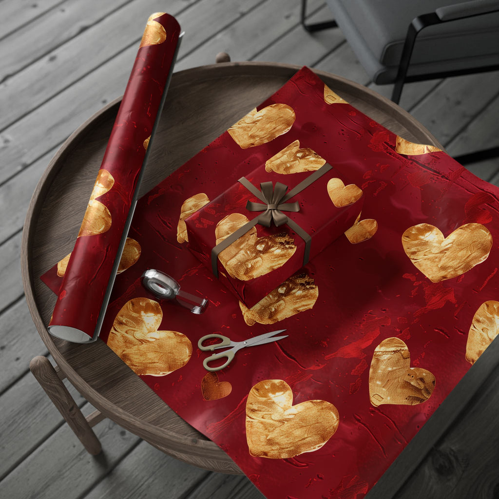 Valentine Red & Gold Heart Wrapping Paper — Romantic Gift Wrap for Valentine’s Day, Anniversaries, Weddings