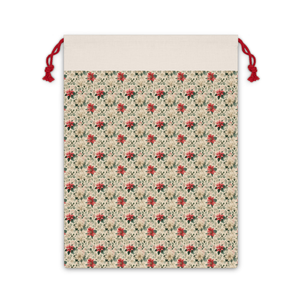 Floral Poinsettia Drawstring Gift Bag