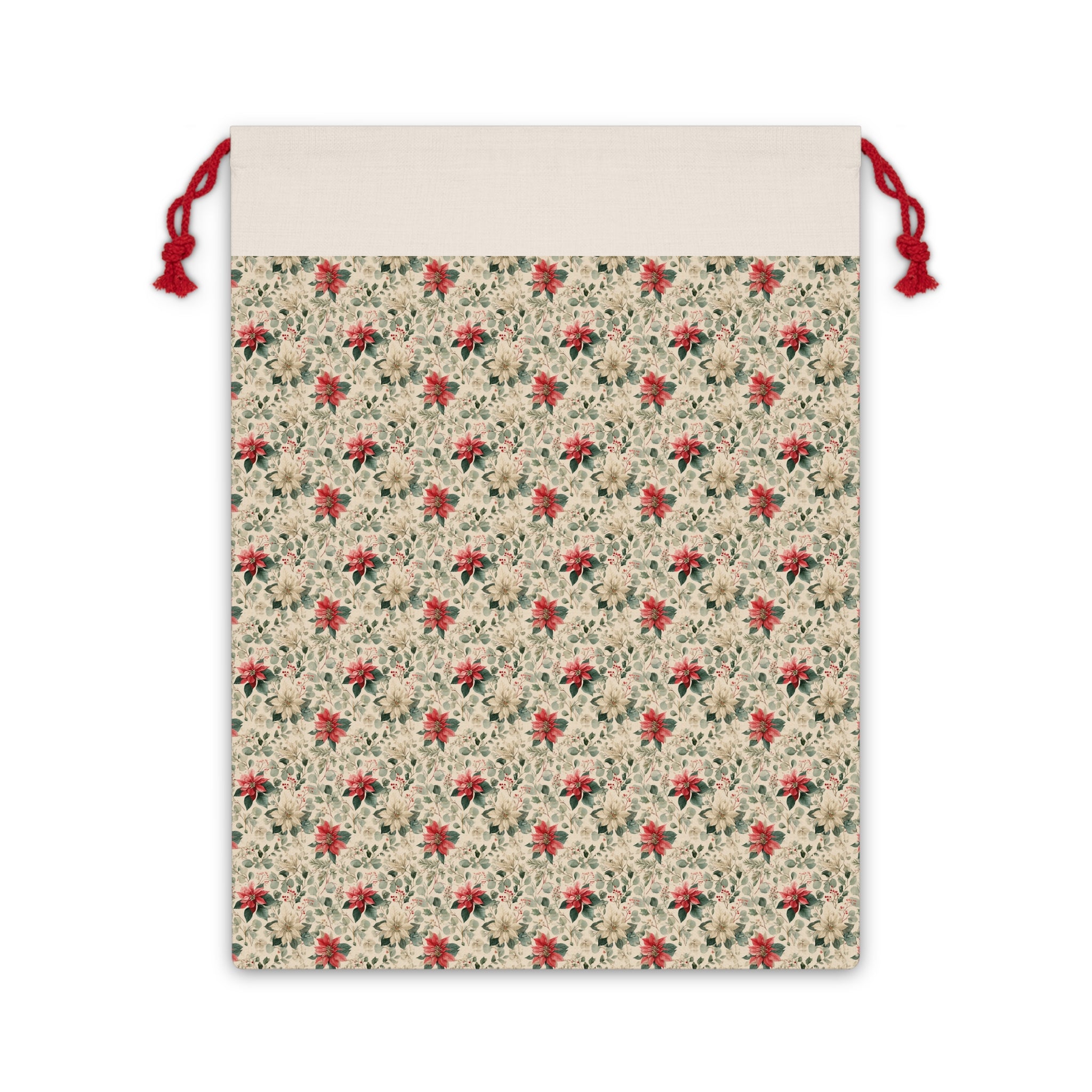 Floral Poinsettia Drawstring Gift Bag