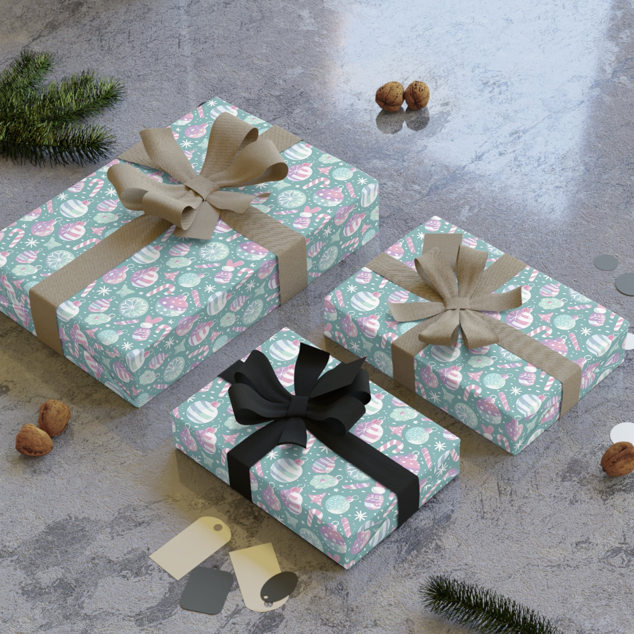 Floral Pastel Gift Wrap Roll — Mint & Pink Bouquet Pattern