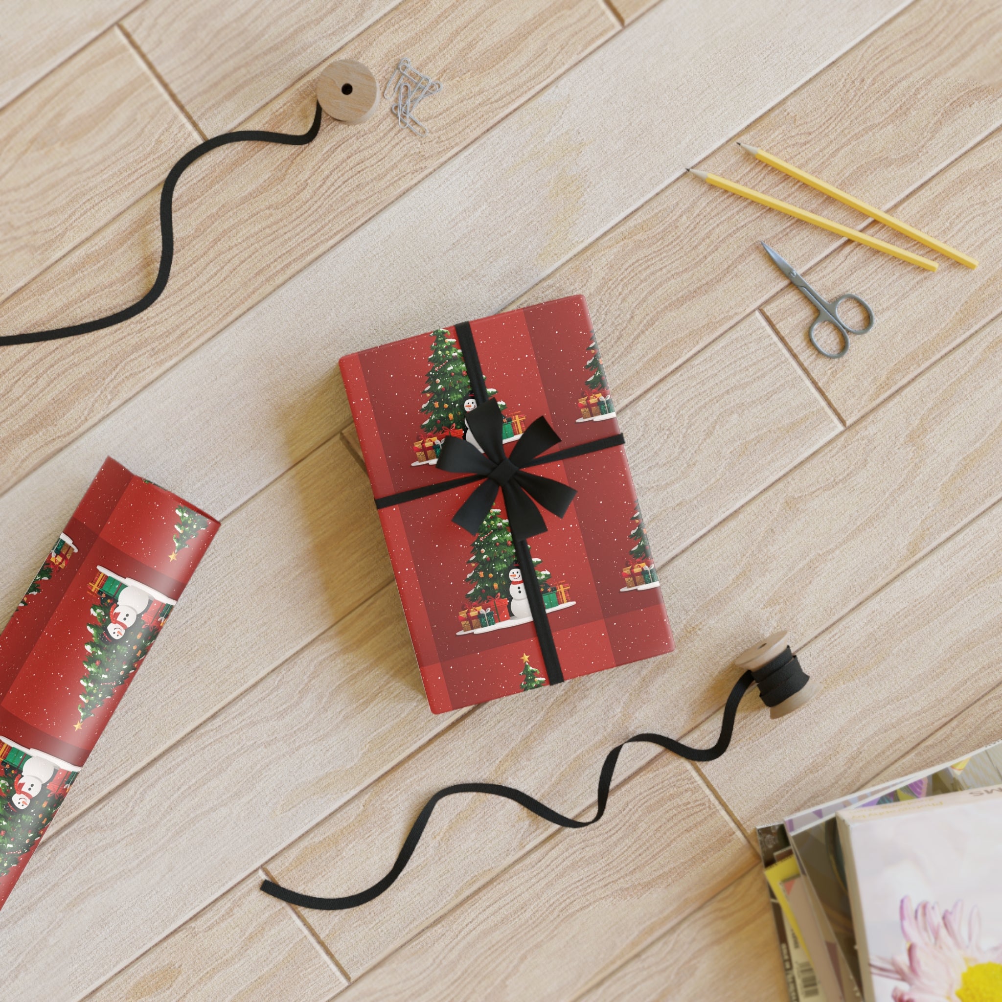 Christmas Tree Wrapping Paper Roll — Red Holiday Gift Wrap