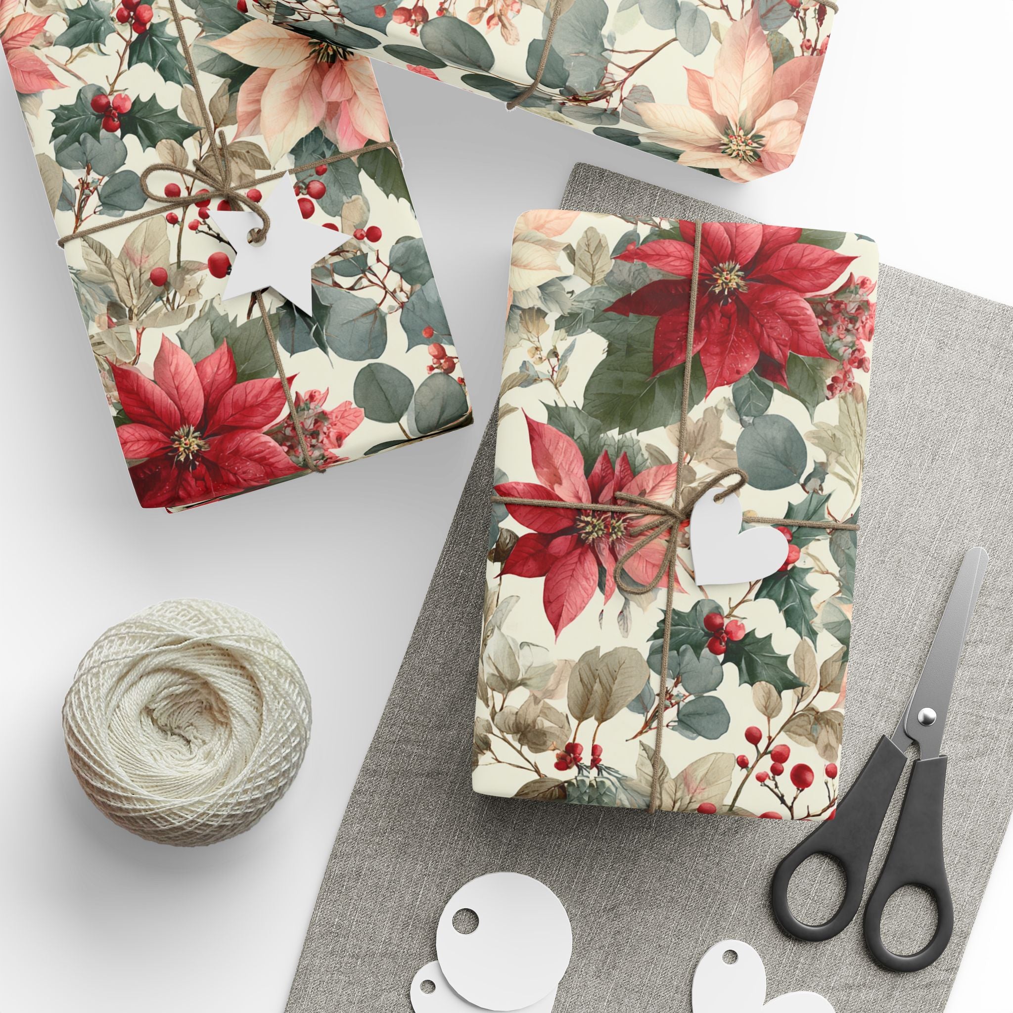 Poinsettia Vintage Holiday Wrapping Paper Roll