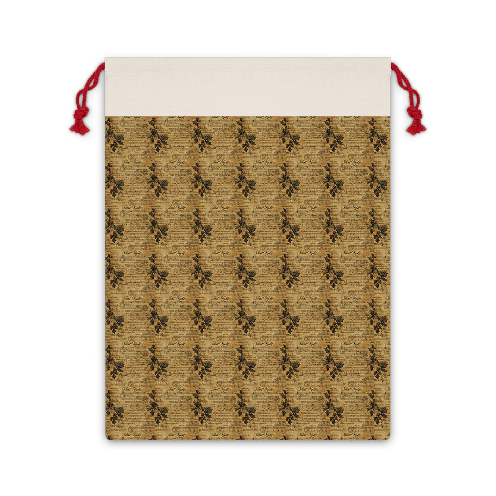 Vintage Botanical Gift Bag — Rustic Floral Drawstring Pouch for Holidays & Special Occasions