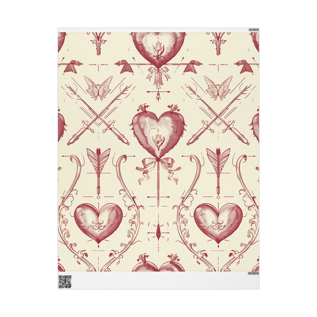 Valentine Vintage Heart & Arrow Wrapping Paper Roll — Romantic Floral Toile Gift Wrap