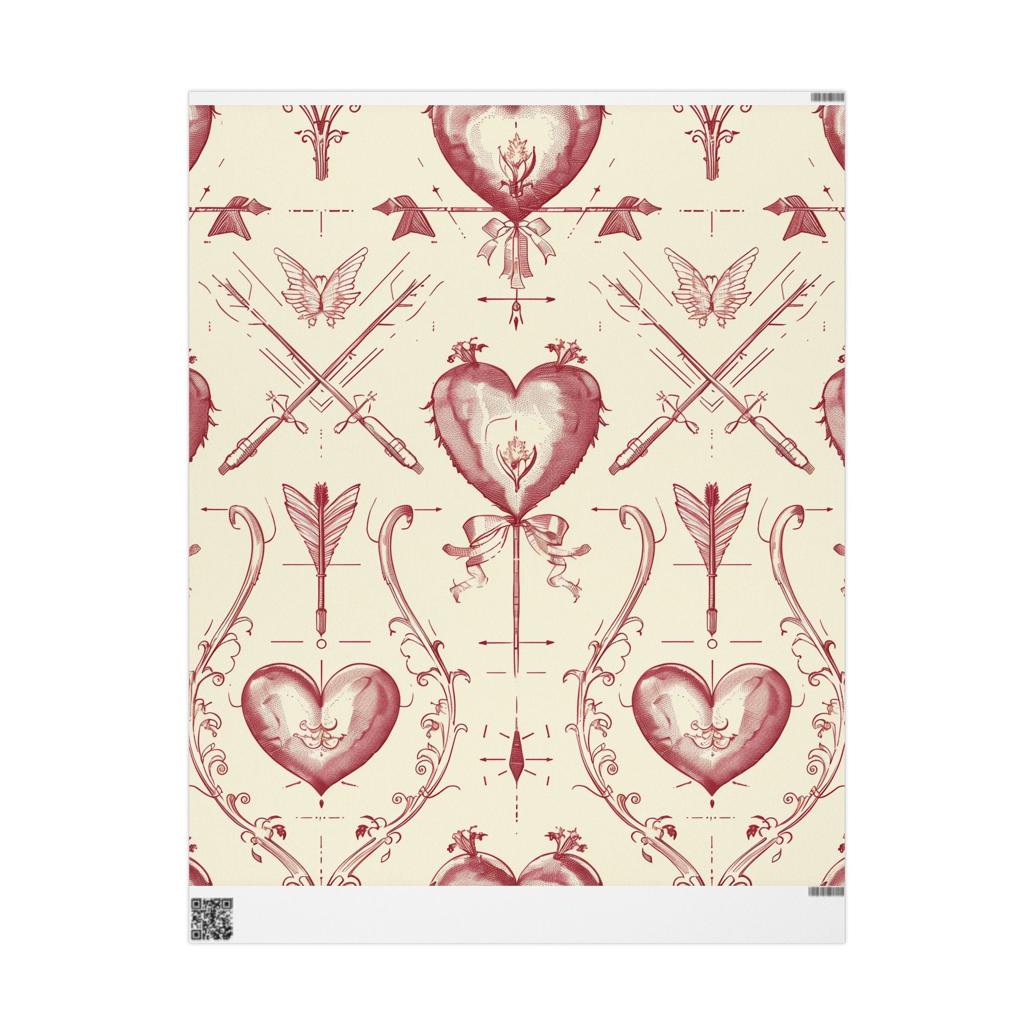 Valentine Vintage Heart & Arrow Wrapping Paper Roll — Romantic Floral Toile Gift Wrap
