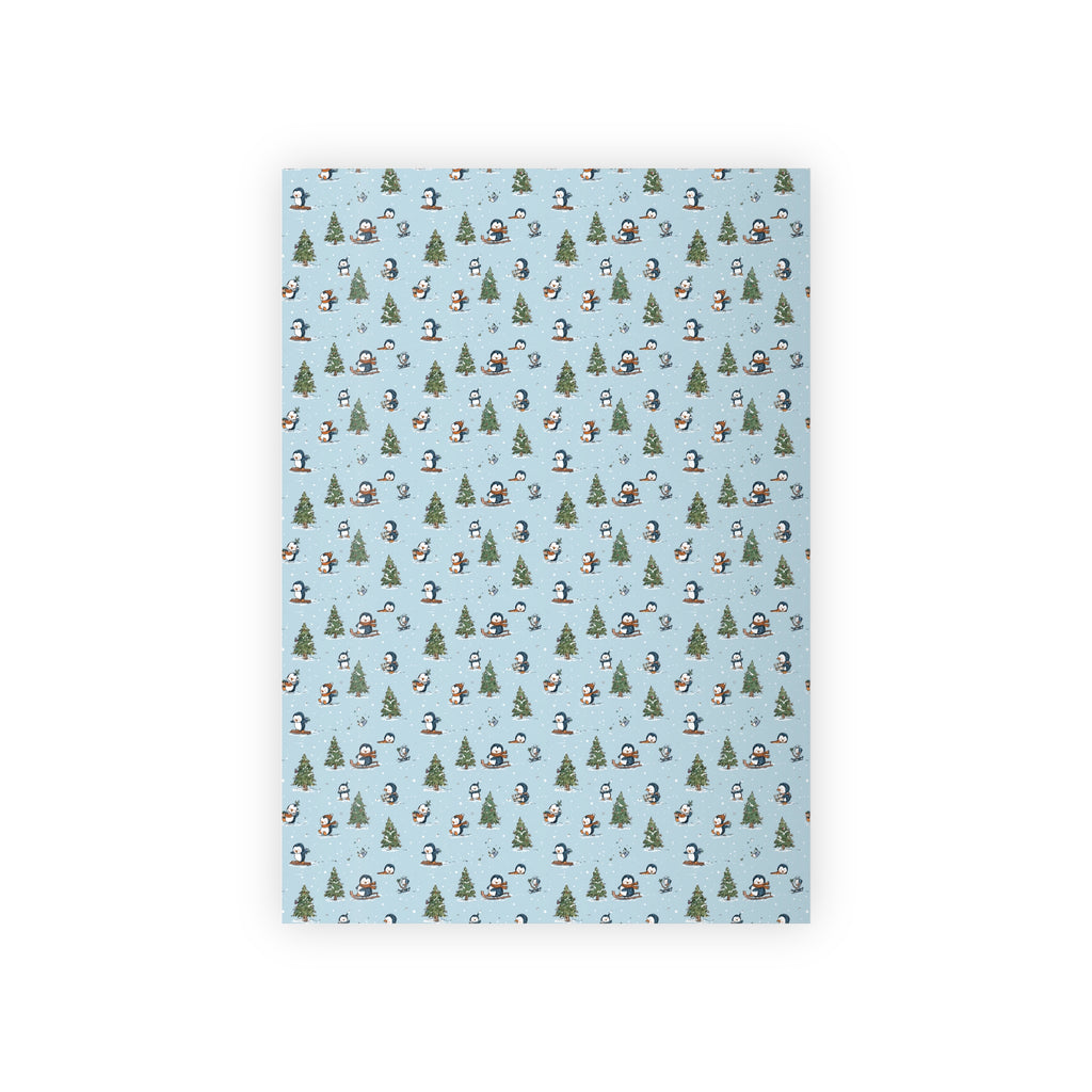 Winter Penguins & Trees Wrapping Paper Roll — Festive Light Blue Christmas Gift Wrap