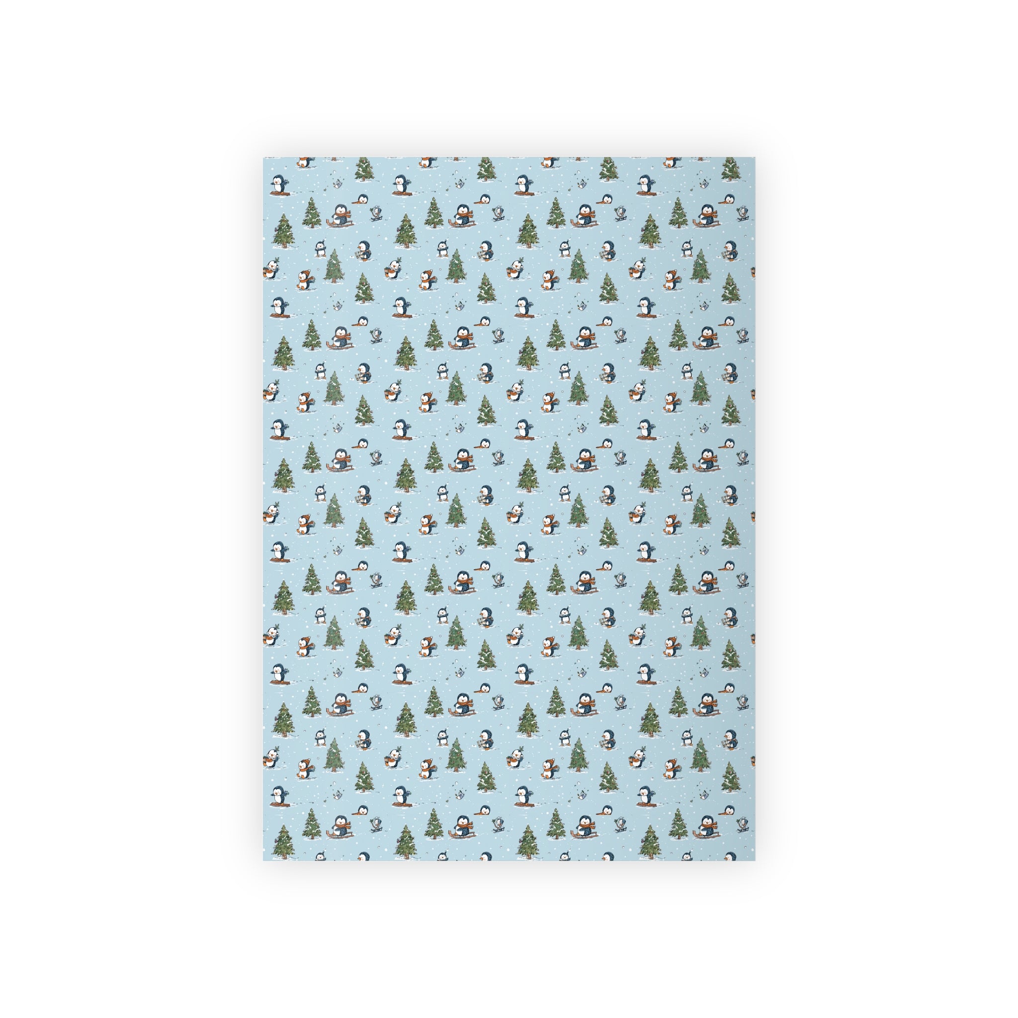 Winter Penguins & Trees Wrapping Paper Roll — Festive Light Blue Christmas Gift Wrap