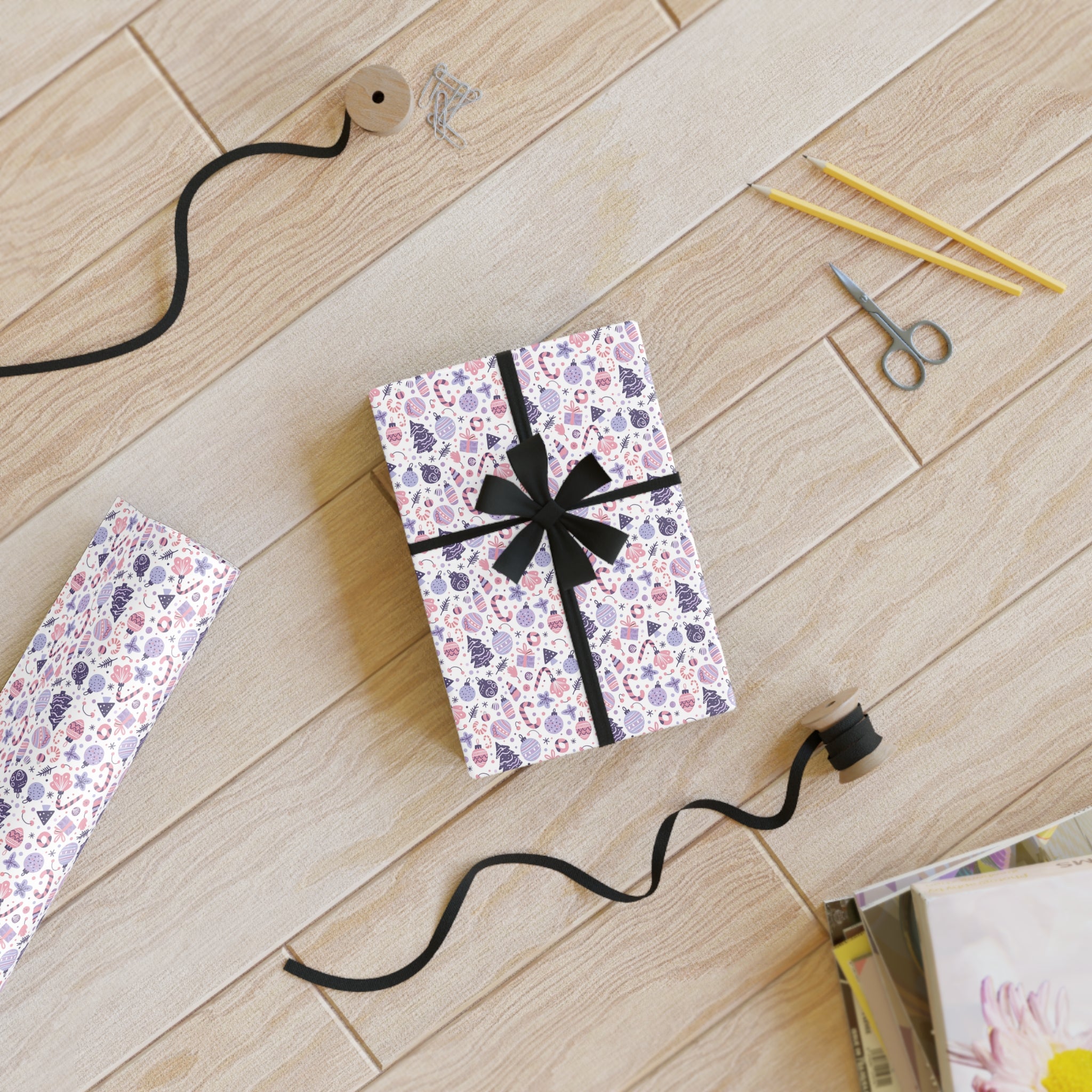 Floral Hearts Gift Wrap Roll — Pink & Lavender Patterned Wrapping Paper