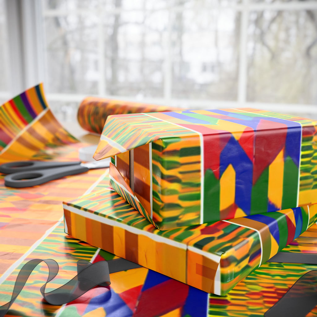 Kente-Inspired African Pattern Wrapping Paper Roll — Vibrant Gold & Multicolor Gift Wrap