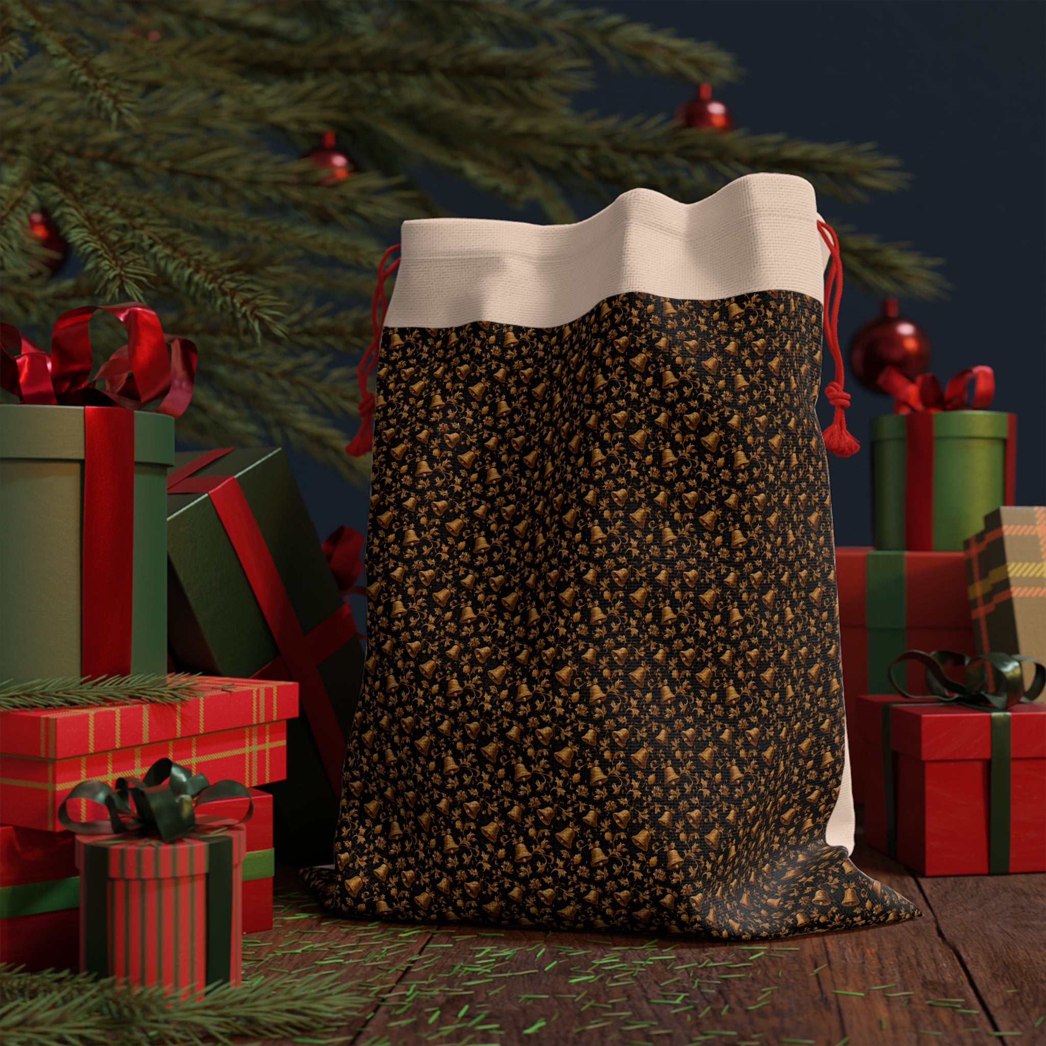 Coffee Bean Pattern Drawstring Gift Bag — Reusable Coffee Lover Gift Sack