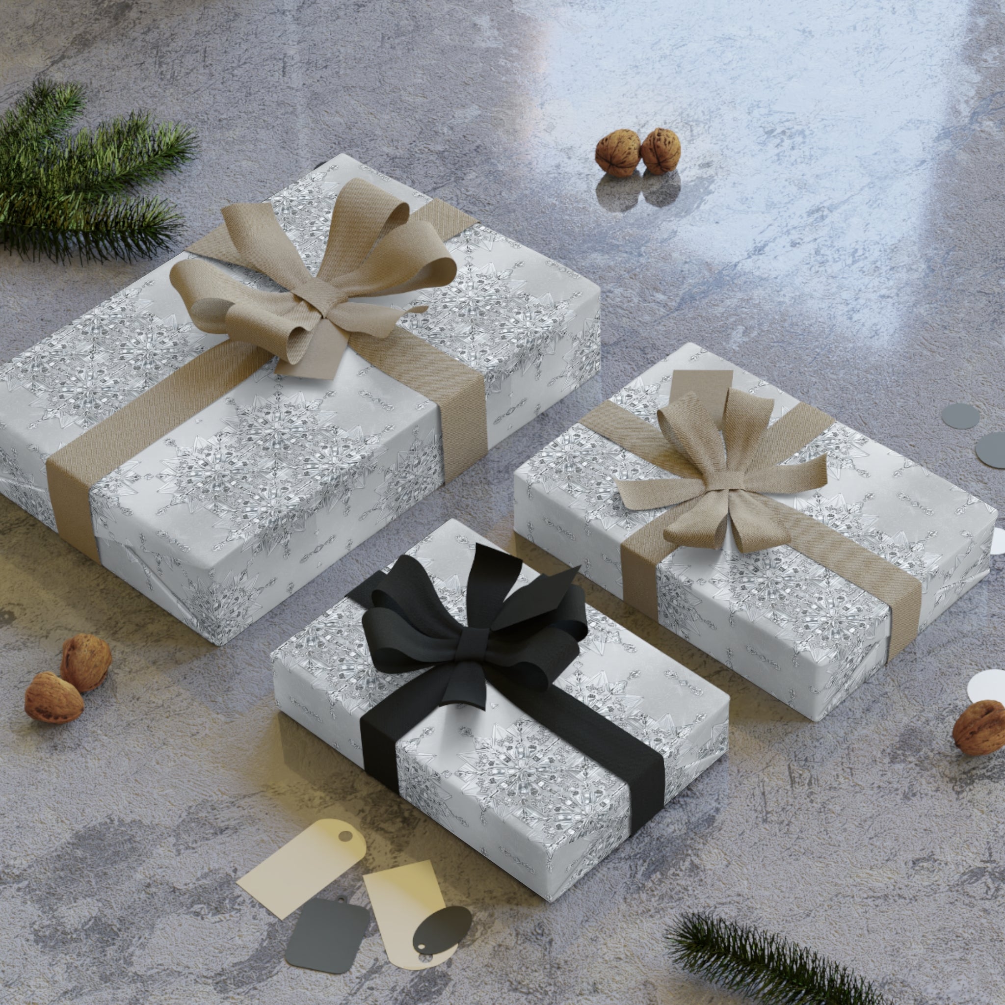 Silver Snowflake Wrapping Paper Roll — Elegant Winter Gift Wrap